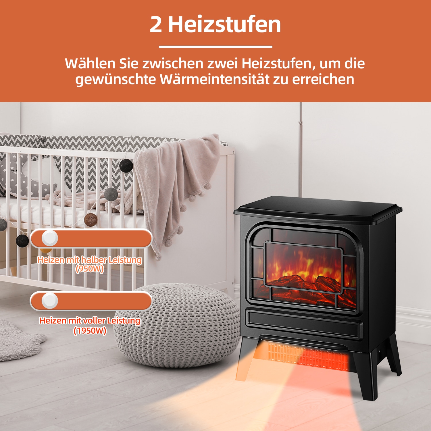 SHX Elektrokamin »Elektrokamin 1950W SHXFP1950 schwarz«, Holzscheit-Effekt, Thermostat