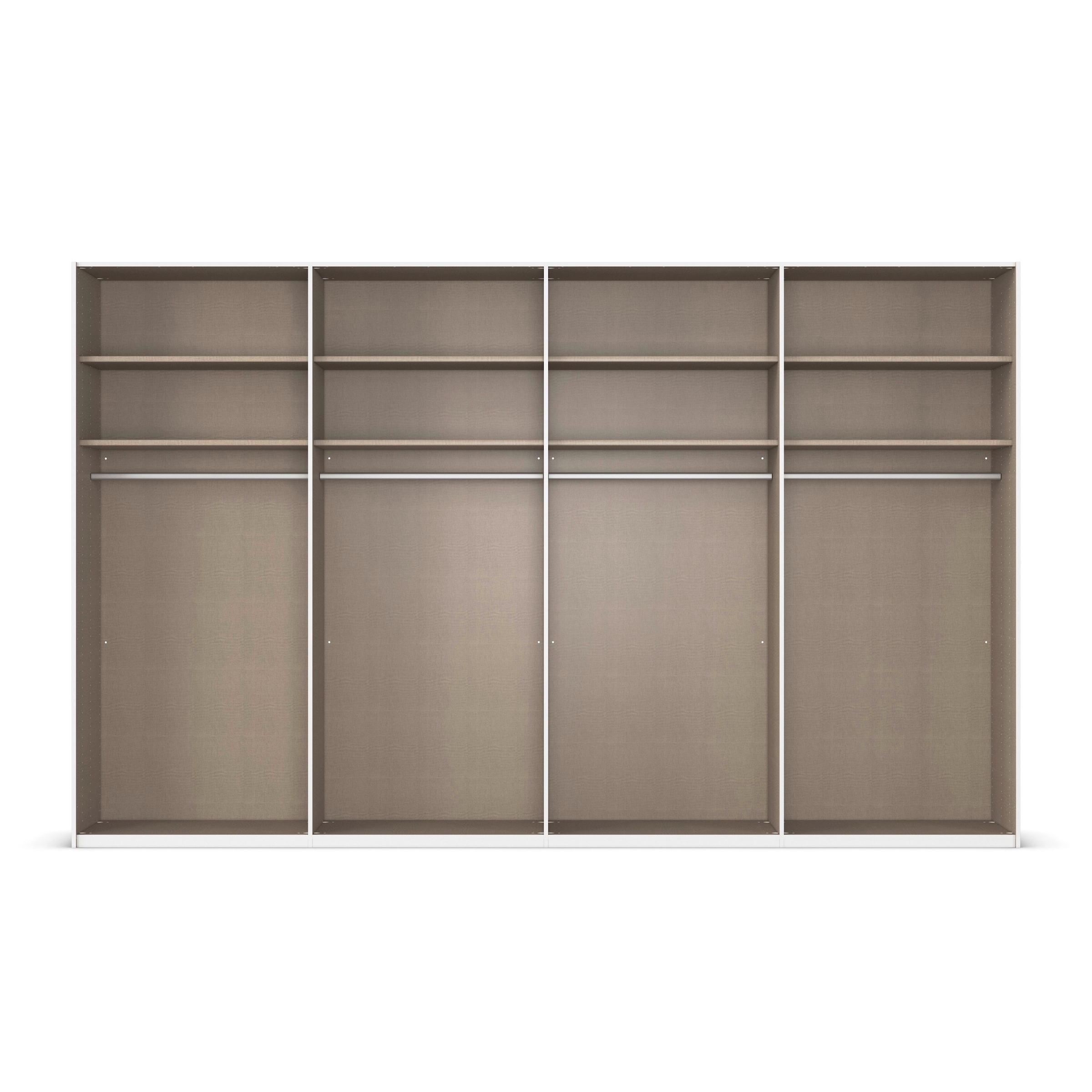 rauch Schwebetürenschrank »Kleiderschrank Schrank Garderobe Schlafzimmerschrank SCALE-FYRA«, edle Türen viergeteilt Glas matt/glänzend viele Farben MADE IN GERMANY