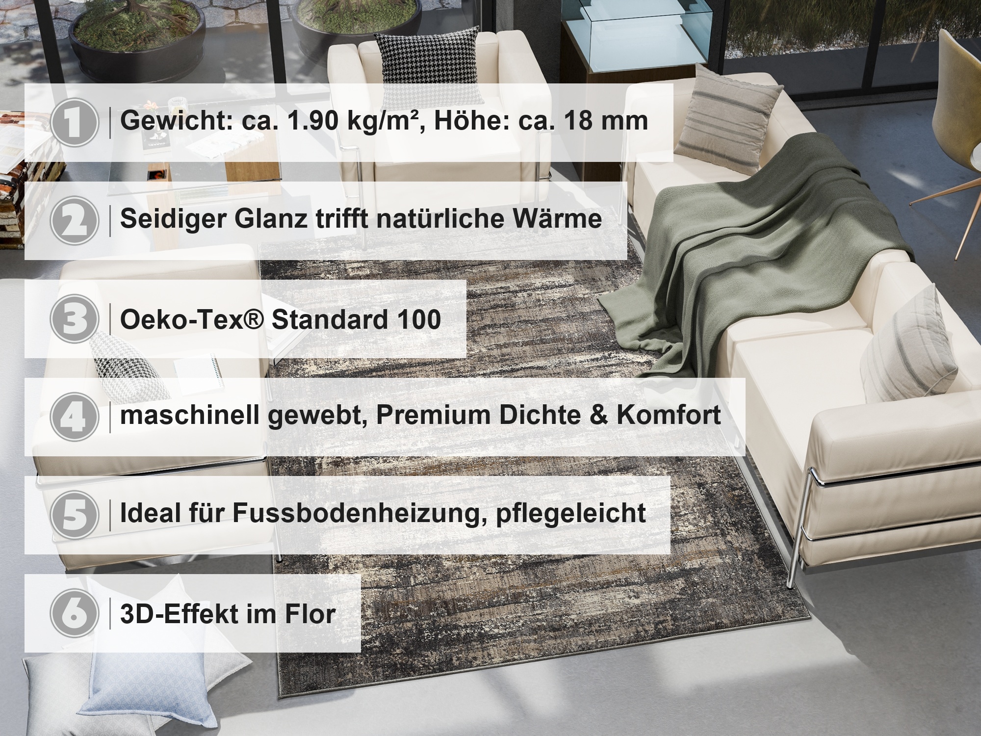 OCI DIE TEPPICHMARKE Teppich »MINANO EARTH« rechteckig 9 mm Höhe Design Kurzflor Teppich, hochwertig