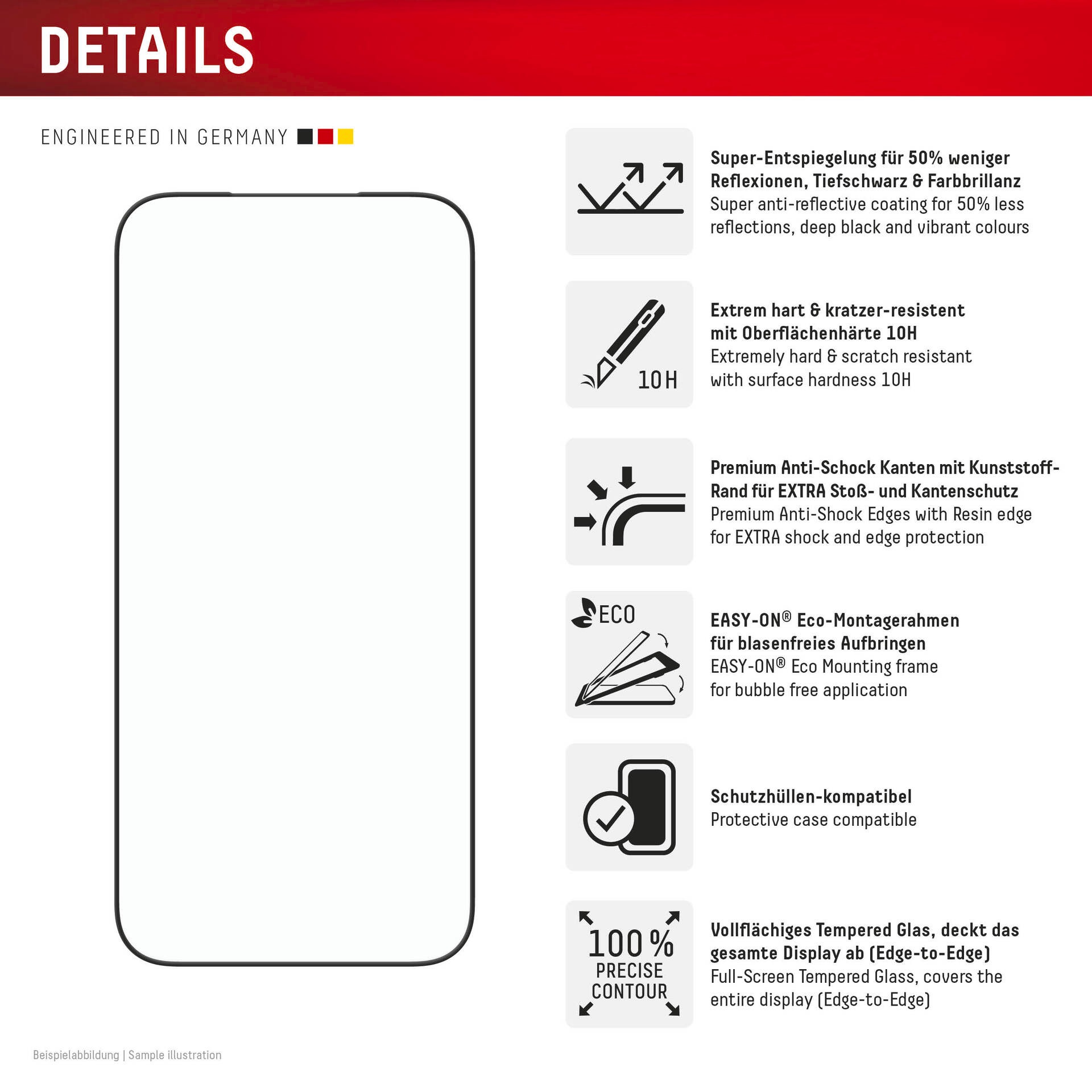 Displex Displayschutzglas »Premium Glass Screen Protector Full Cover« für Apple iPhone 17 Pro Max Displayschutzfolie, Schutzfolie, Bildschirmschutz, kratz- & stoßfest