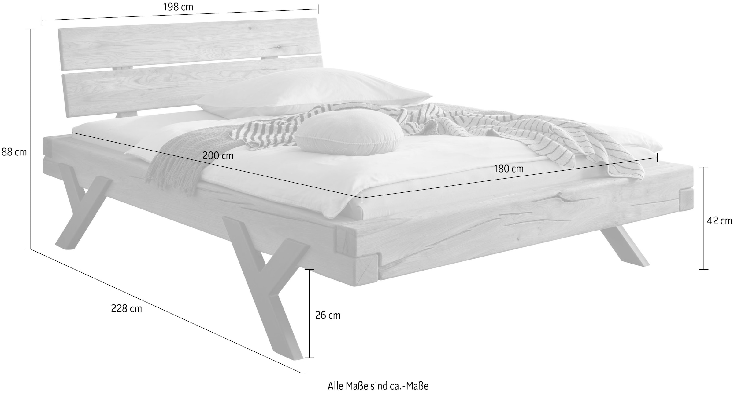 Home affaire Massivholzbett »Ultima«, aus Holz in Balken-Optik mit Y-Bein aus Metall
