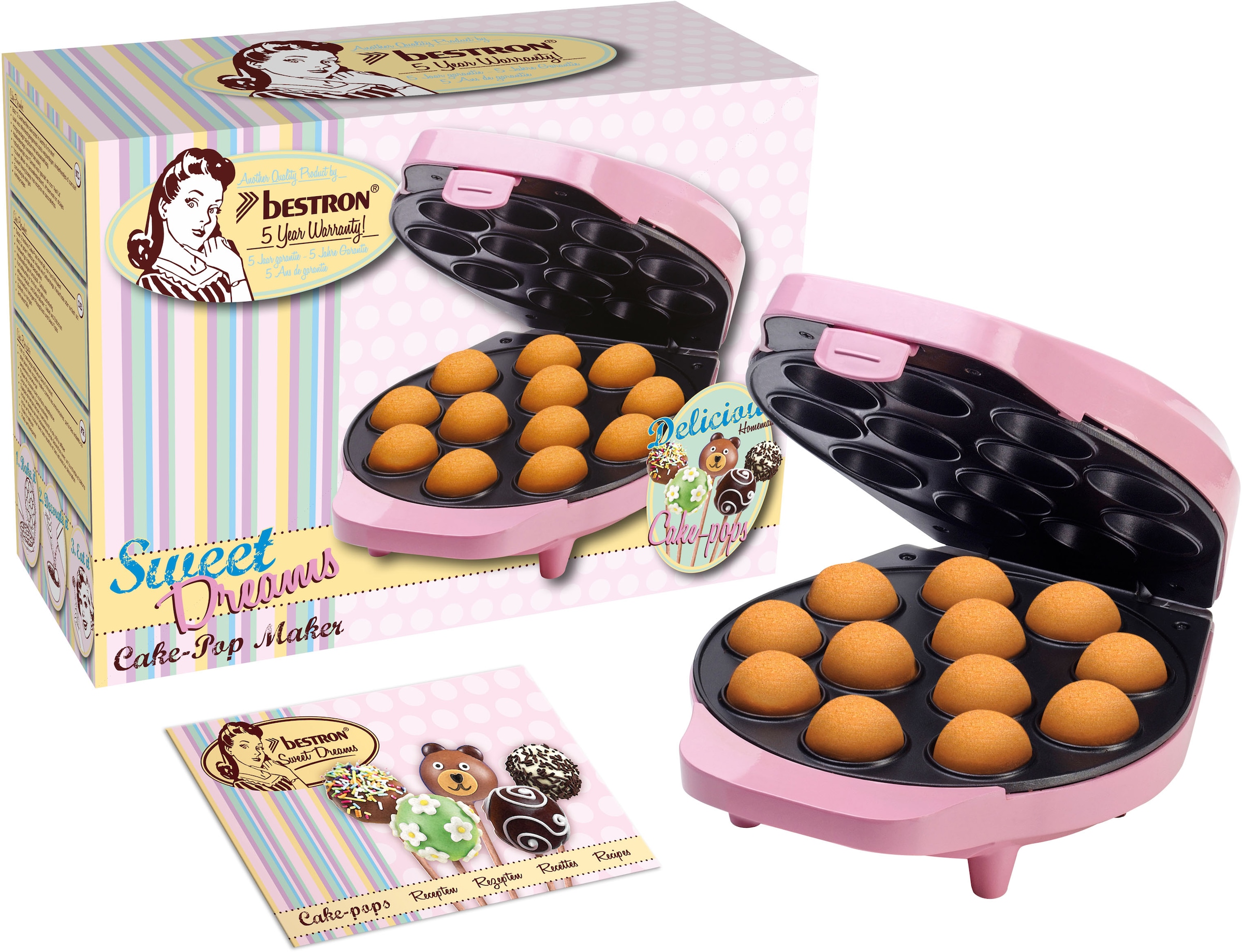 bestron Cakepop-Maker »DCPM12 Sweet Dreams«, 700 W, im Retro Design, Antihaftbeschichtung, Rosa