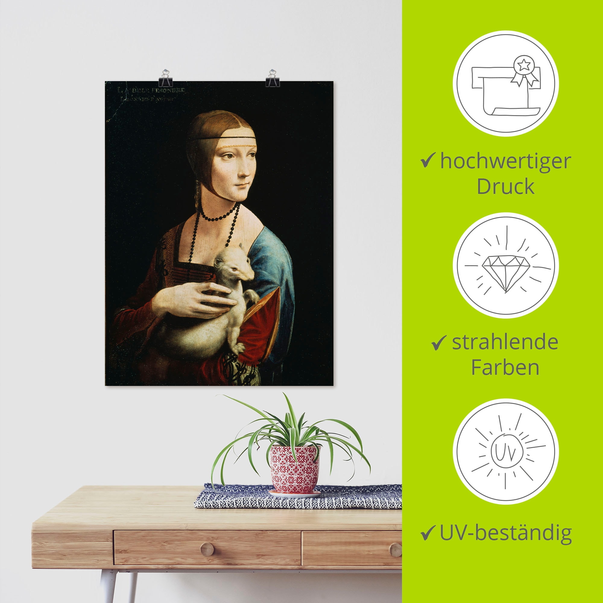Artland Wandbild »Dame mit dem Hermelin Porträt« Frau 1 Stk. tlg. als Leinwandbild, Poster in verschied. Größen