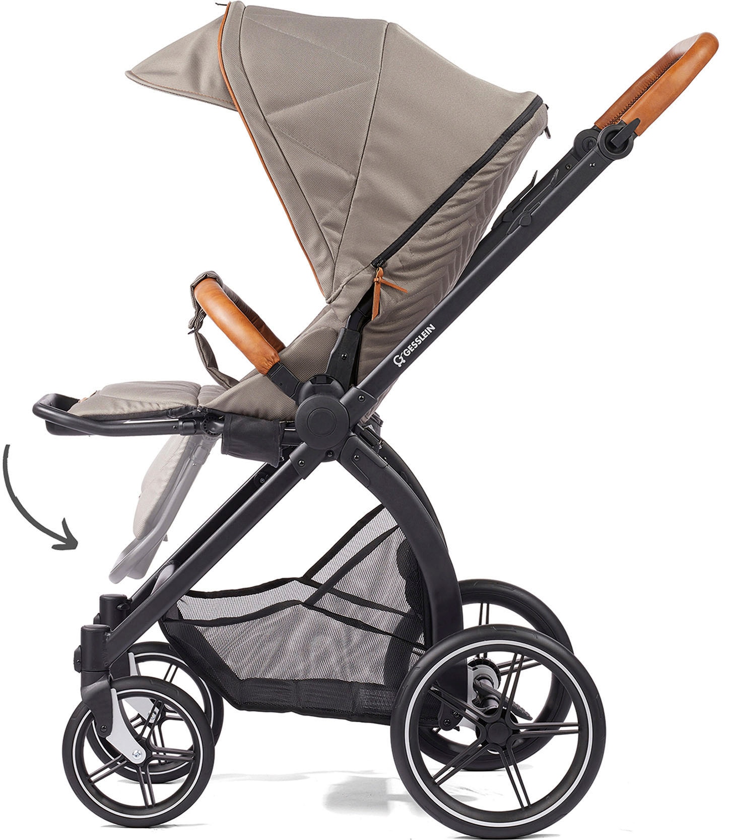 Gesslein Kombi-Kinderwagen »FX4 Soft+ mit Aufsatz Style, schwarz/cognac«, mit Babywanne C3 und Babyschalenadapter