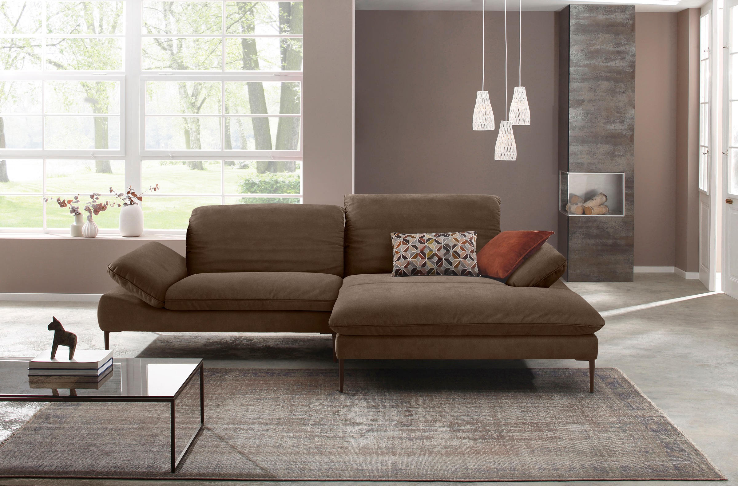 W.SCHILLIG Ecksofa »enjoy&MORE, Designsofa, elegant und bequem, L-Form«, Sitztiefenverstellung, Füße bronze pulverbeschichtet, Breite 294 cm