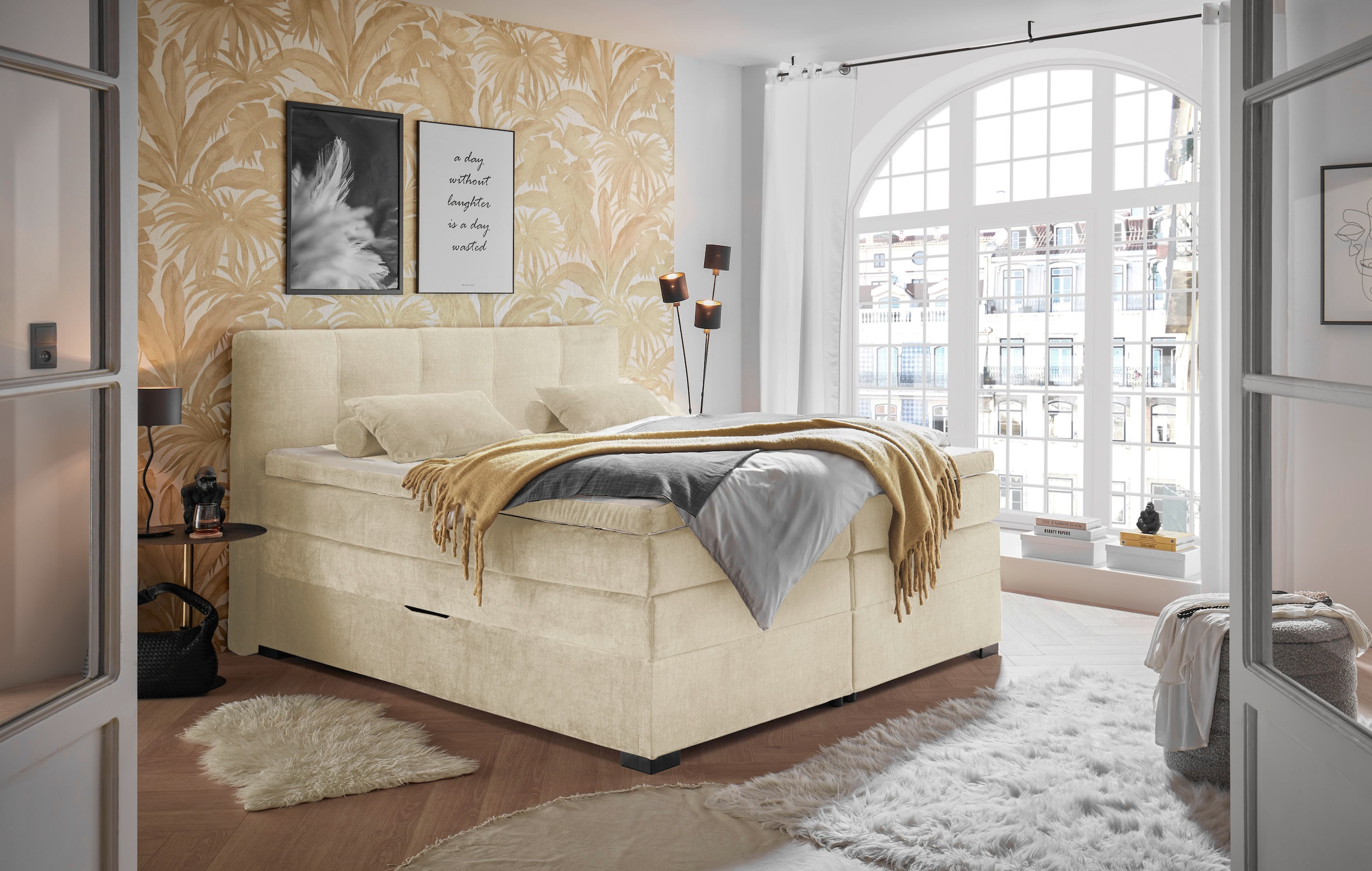 ED EXCITING DESIGN Boxspringbett »Fanes mit Komforteinstiegshöhe von 73cm« erhältlich in 180x200cm, inkl. Bettkasten und 7cm Visco-Topper