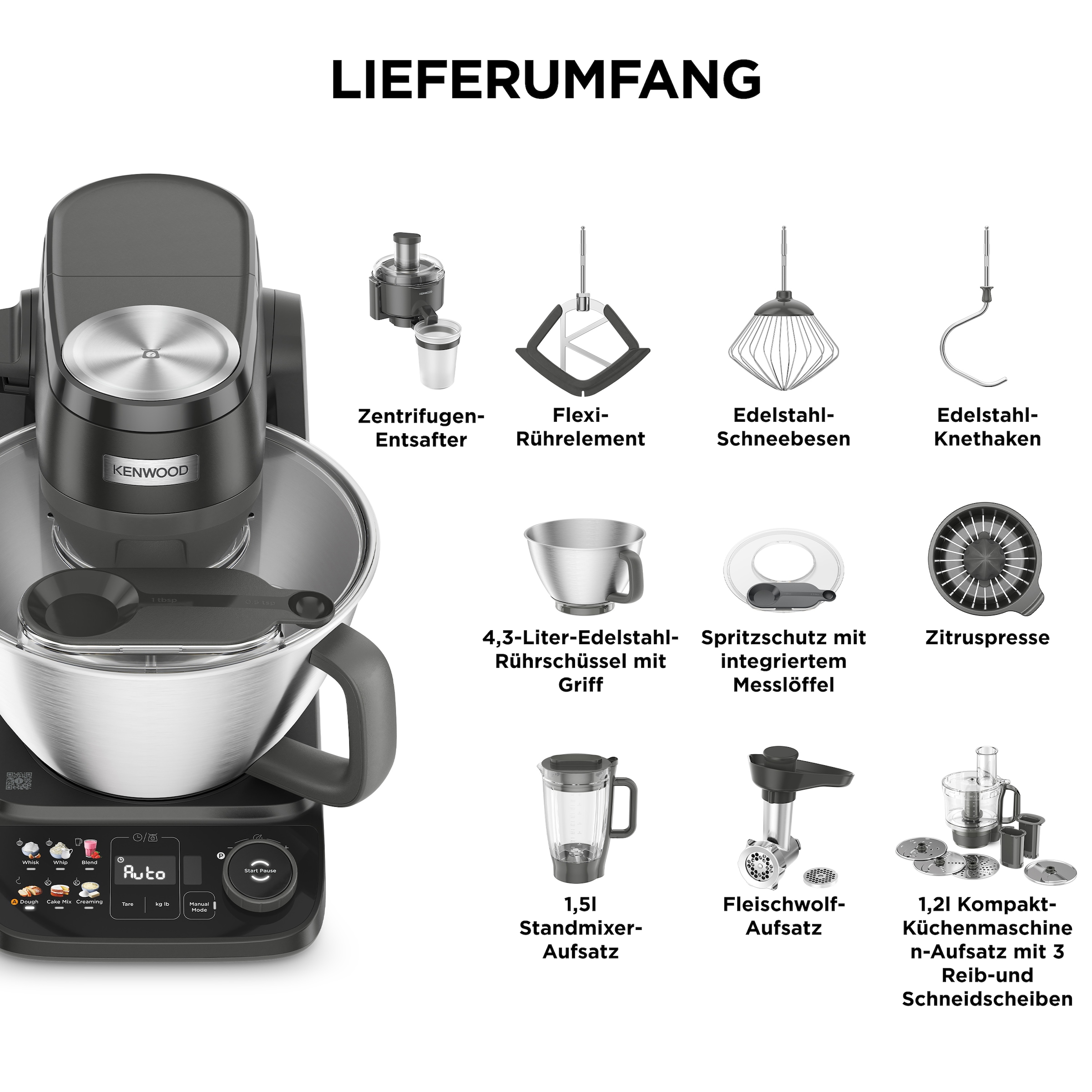 Kenwood Küchenmaschine »Multi Tasker KHC40.080BK« 4,3 L, Zerkleinerer, Entsafter, Mixer, Fleischwolf