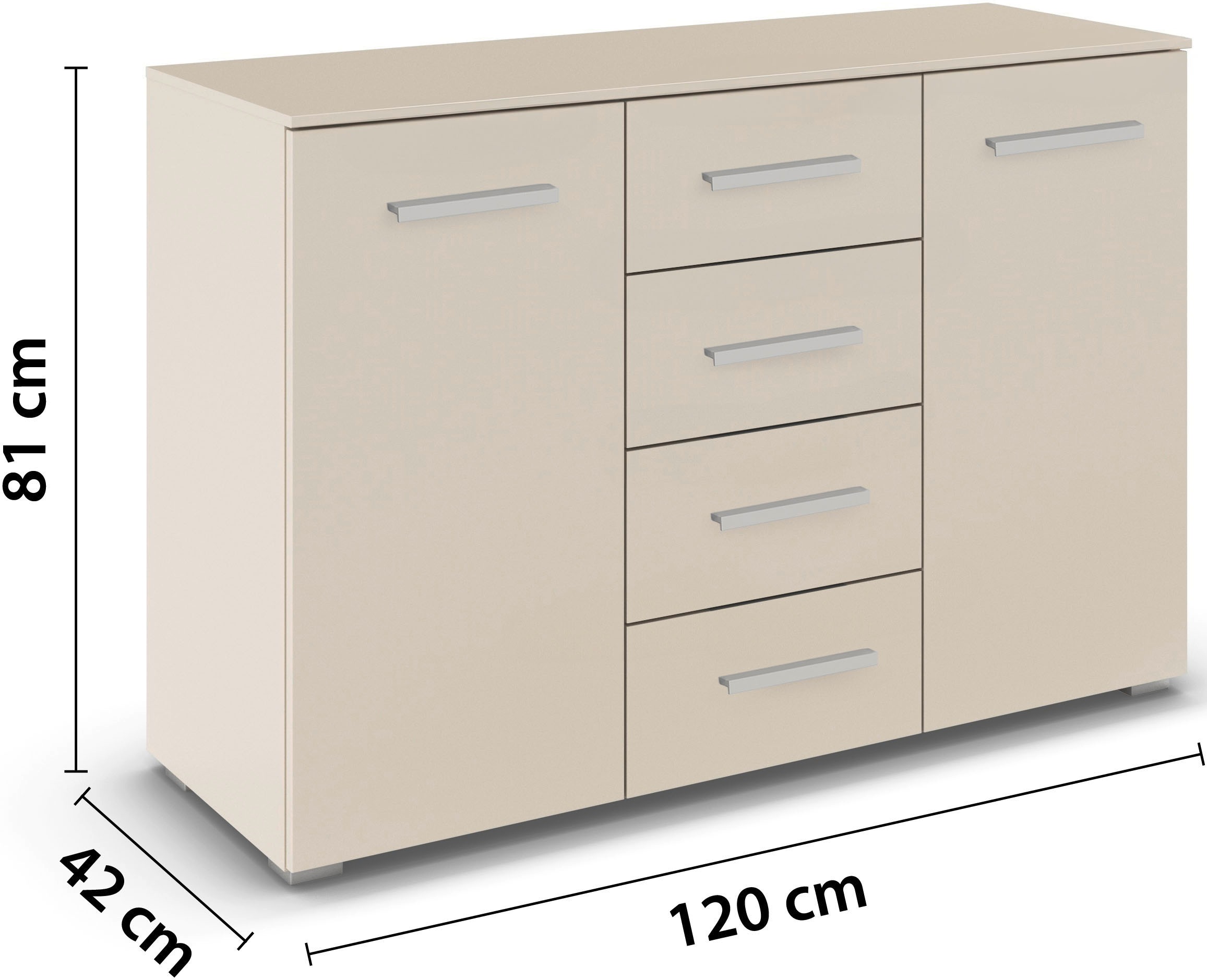 rauch Schubkastenkommode »Sideboard Kommode Kombikommode KOLUNA mit Dekorfront« Breite 120 cm mit moderner Dekorfront,  vier große Schubladen, mit insgesamt 4 Einlegeböden MADE IN GERMANY