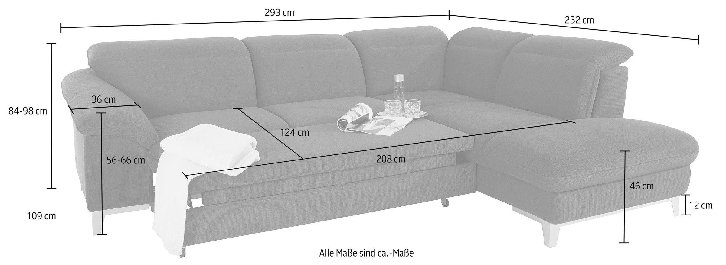 COTTA Polstergarnitur »Teresa«, (Set), Set: bestehend aus Ecksofa und Hocker, Ecksofa wahlweise Bettfunktion