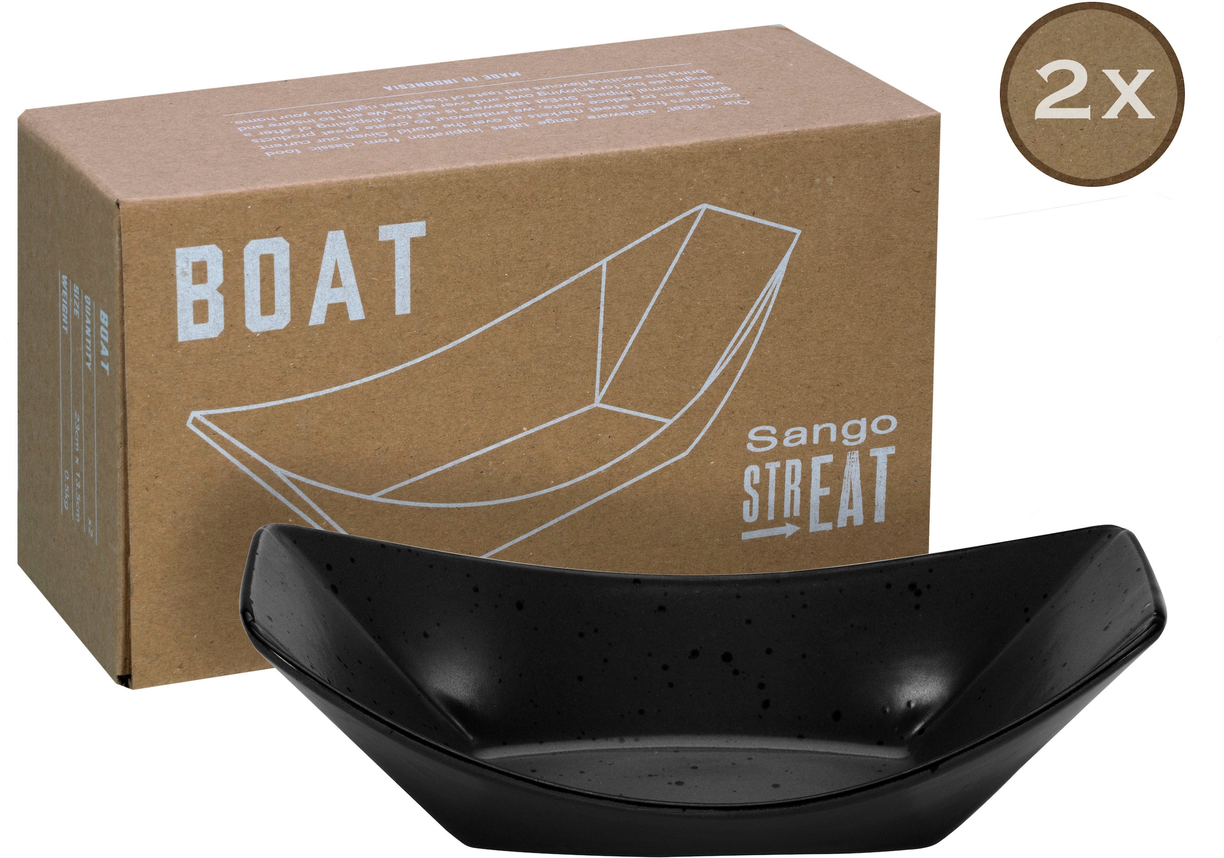 CreaTable Servierschale »Boat«, 2 tlg., aus Steinzeug, Snackschale, Topaktueller „Streat Food“ Trend
