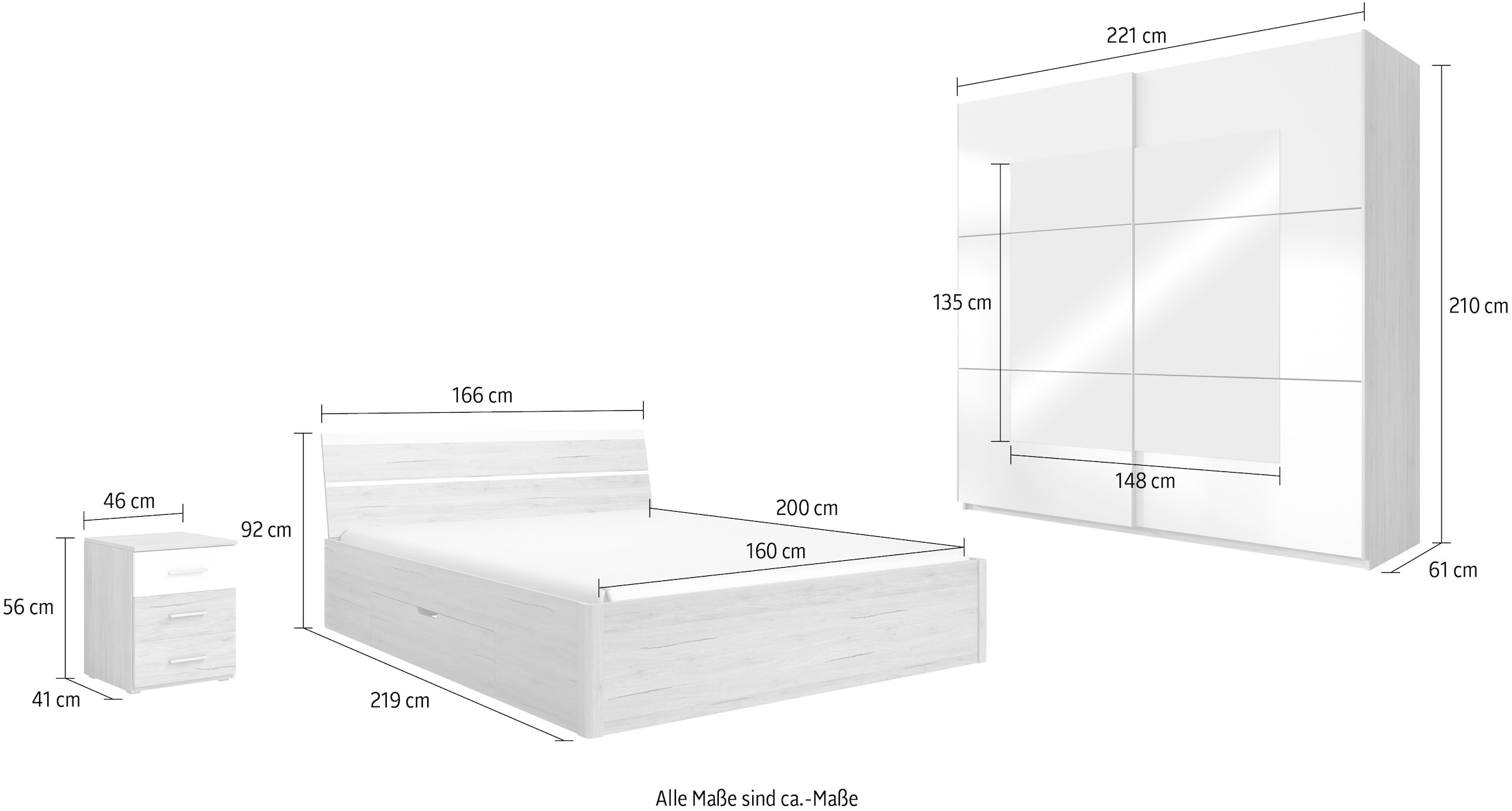 INOSIGN Schlafzimmer-Set »Beta Komplettschlafzimmer in 3 Farben und 2 Bettgrößen,«, (4 tlg.), wahlweise in 3 Farben und 2 Bettgrößen