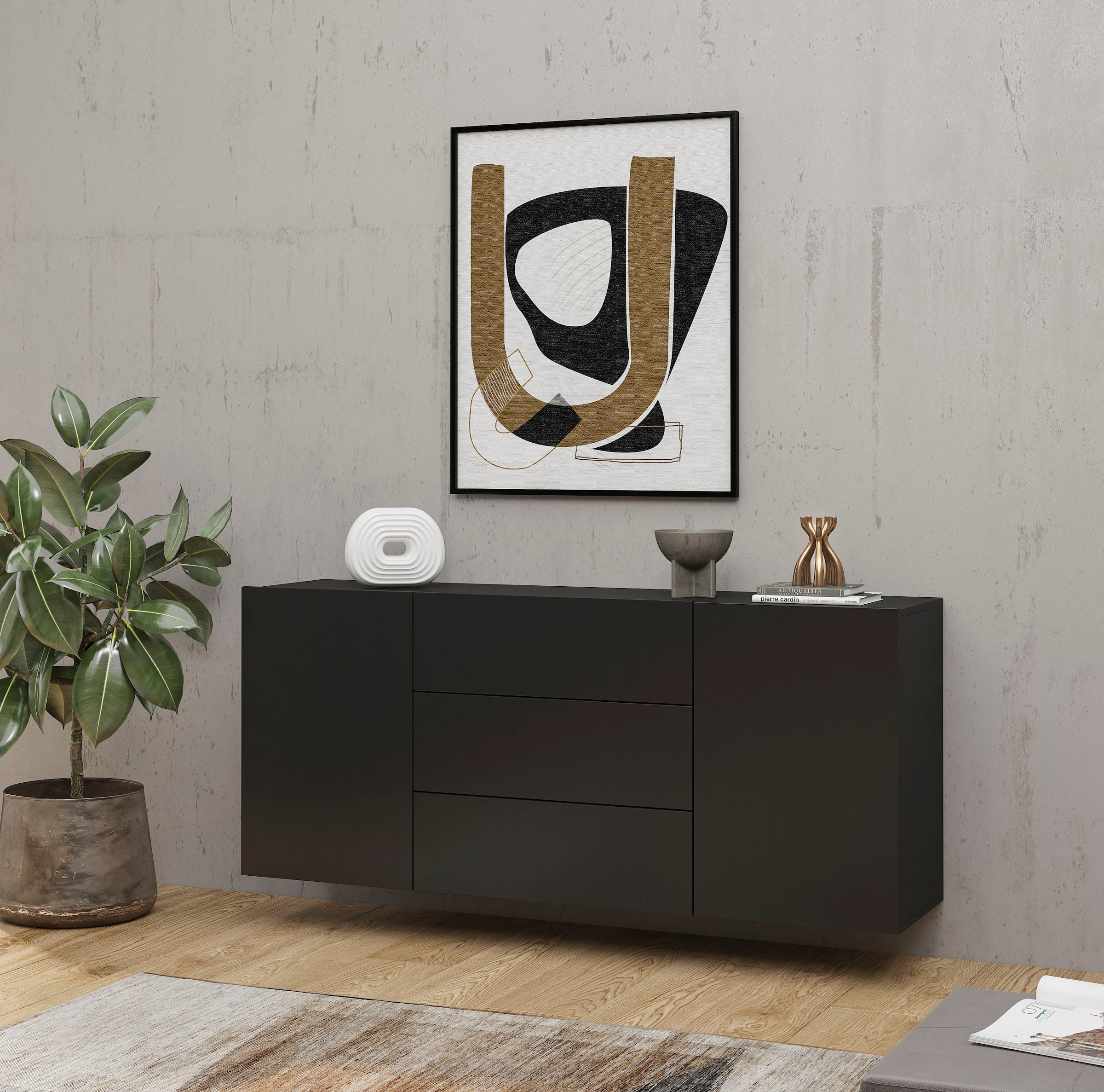 INOSIGN Sideboard »Ava, Breite 140 cm, hängend und stehend montierbar«, moderne grifflose Kommode, Schubladenschrank, 2Türen/3Schubkästen