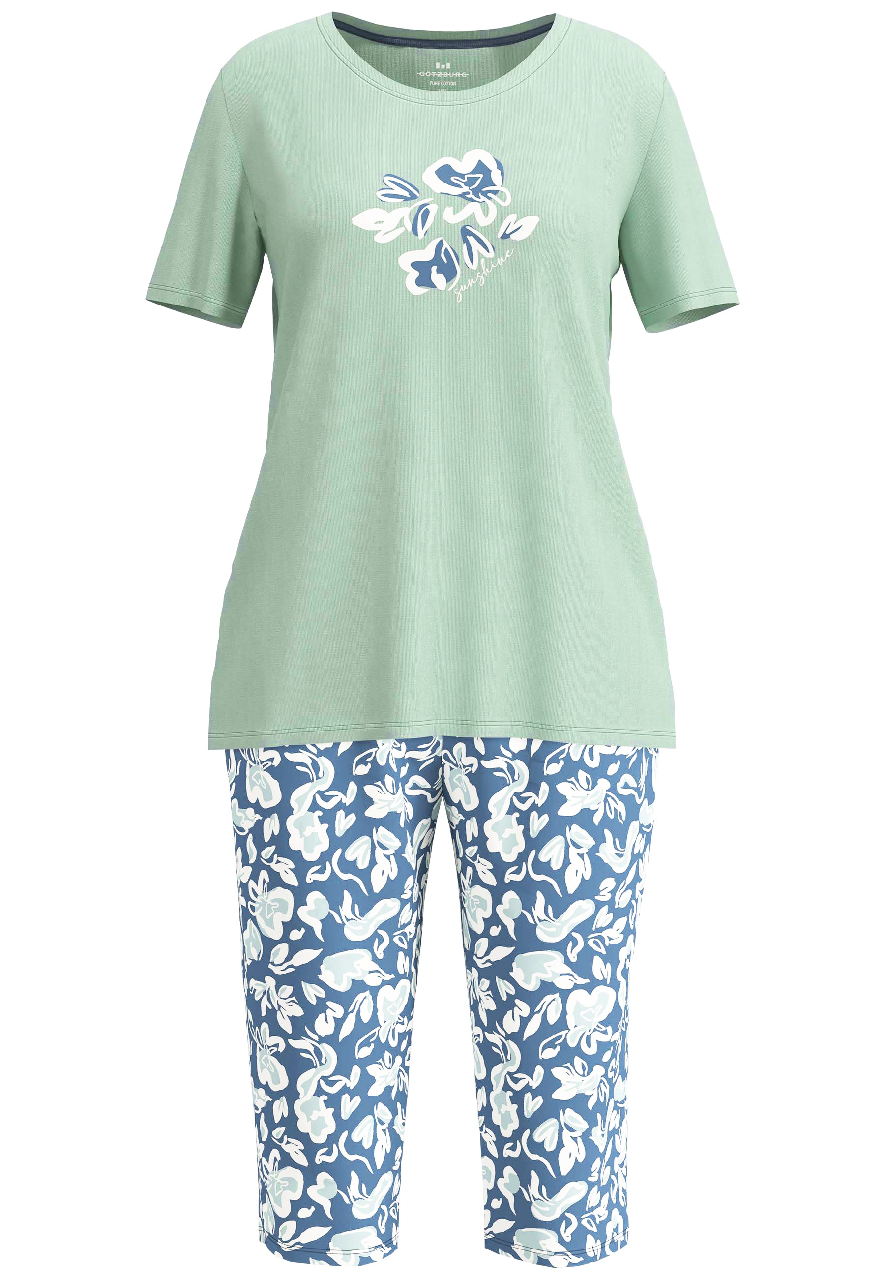 GÖTZBURG Pyjama Kurzarm, 3/4 Hose, Rundhalsausschnitt, mit Motiv, Baumwolle