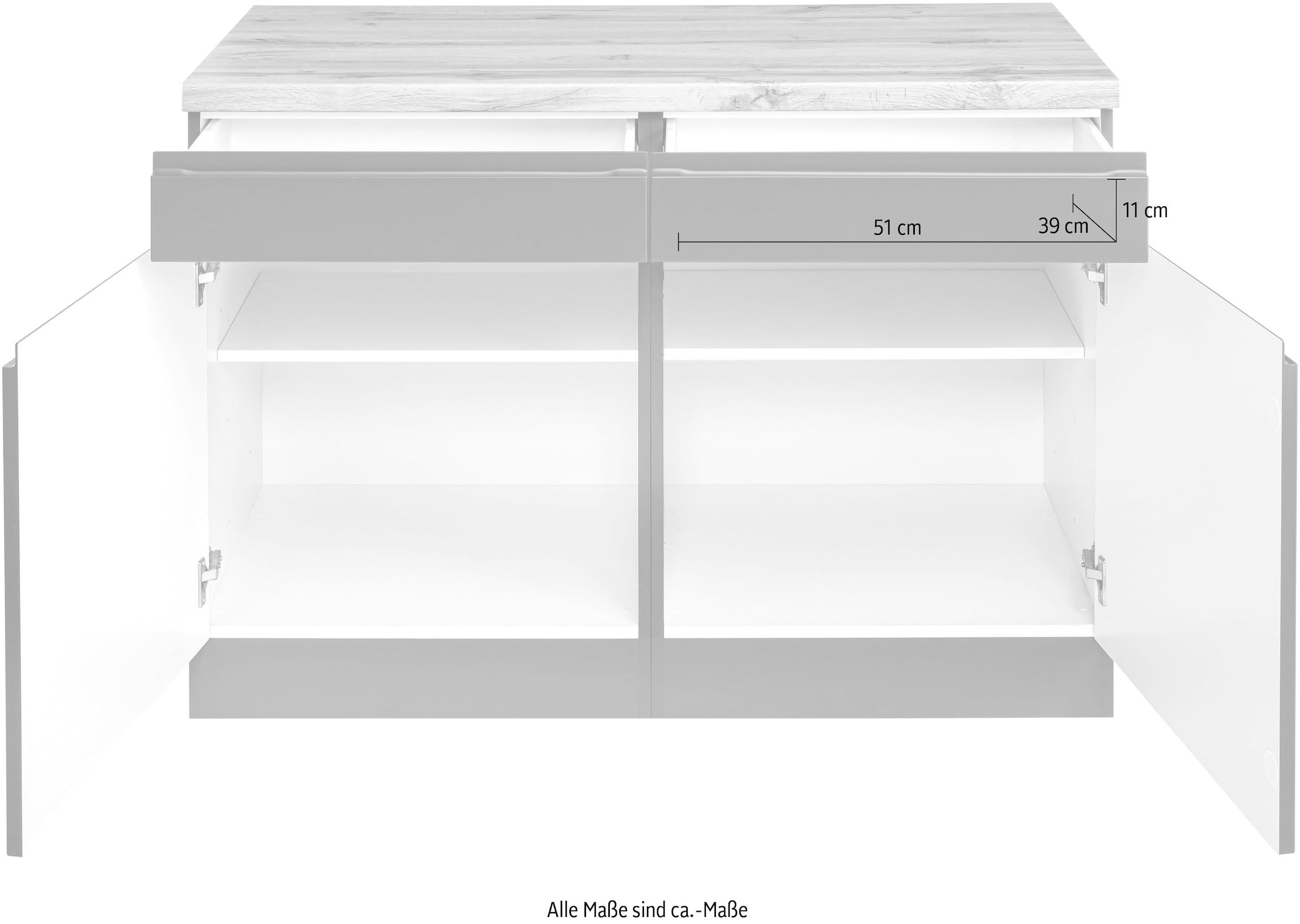 KOCHSTATION Unterschrank »KS-Bruneck« >>Bruneck<< 120 cm breit, für viel Stauraum, hochwertige MDF-Fronten