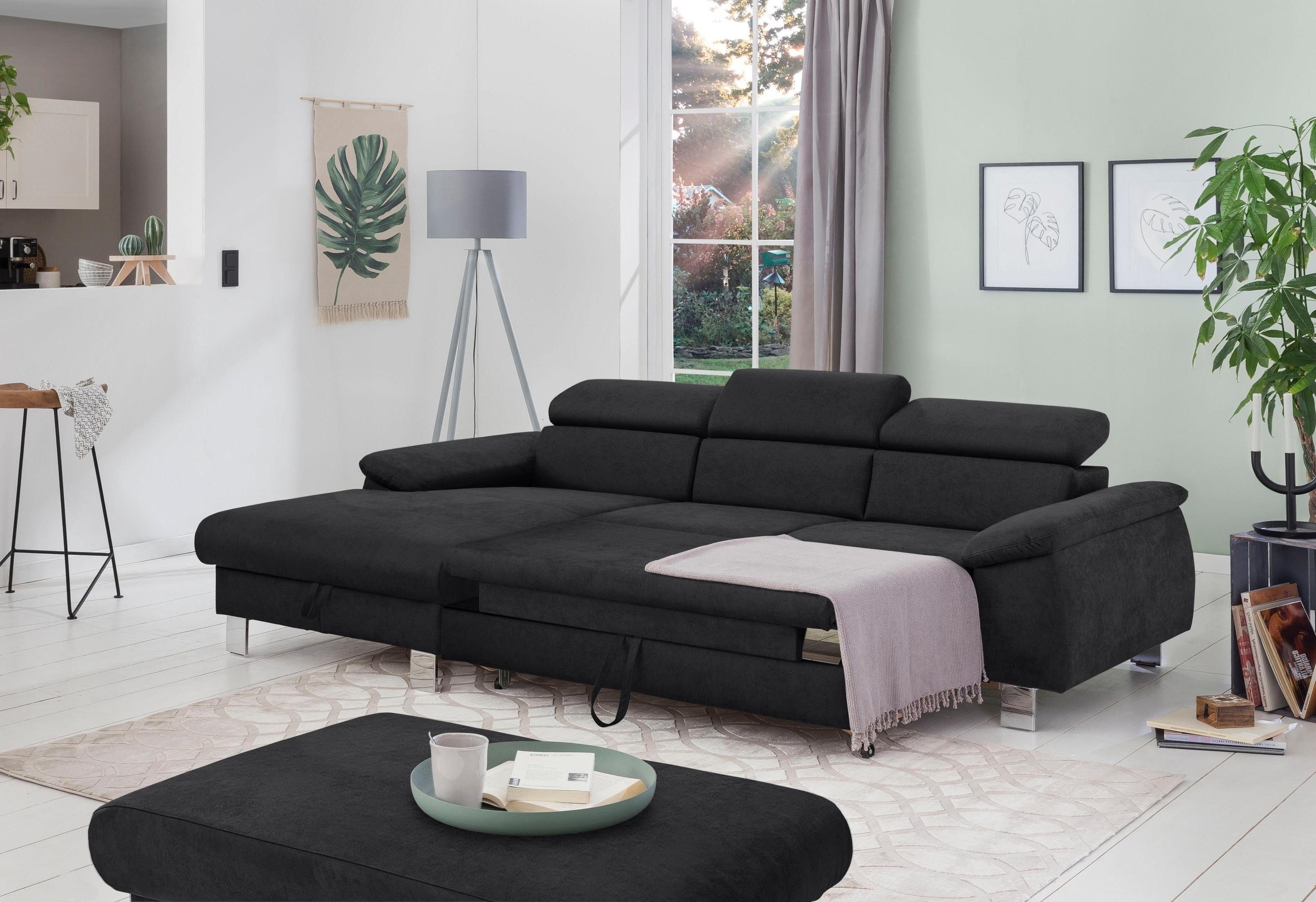 COTTA Polstergarnitur »Komaris L-Form«, (Set), Set bestehend aus: Ecksofa mit Kopfteilverstellung & Hocker