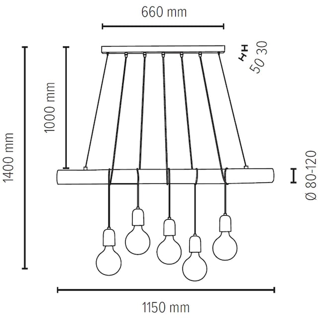 SPOT Light Pendelleuchte »TRABO CONCRETE«, 5 flammig-flammig, Hängeleuchte,  Holzbalken aus Kiefernholz Ø 8-12 cm, echter Beton online kaufen | mit 3  Jahren XXL Garantie