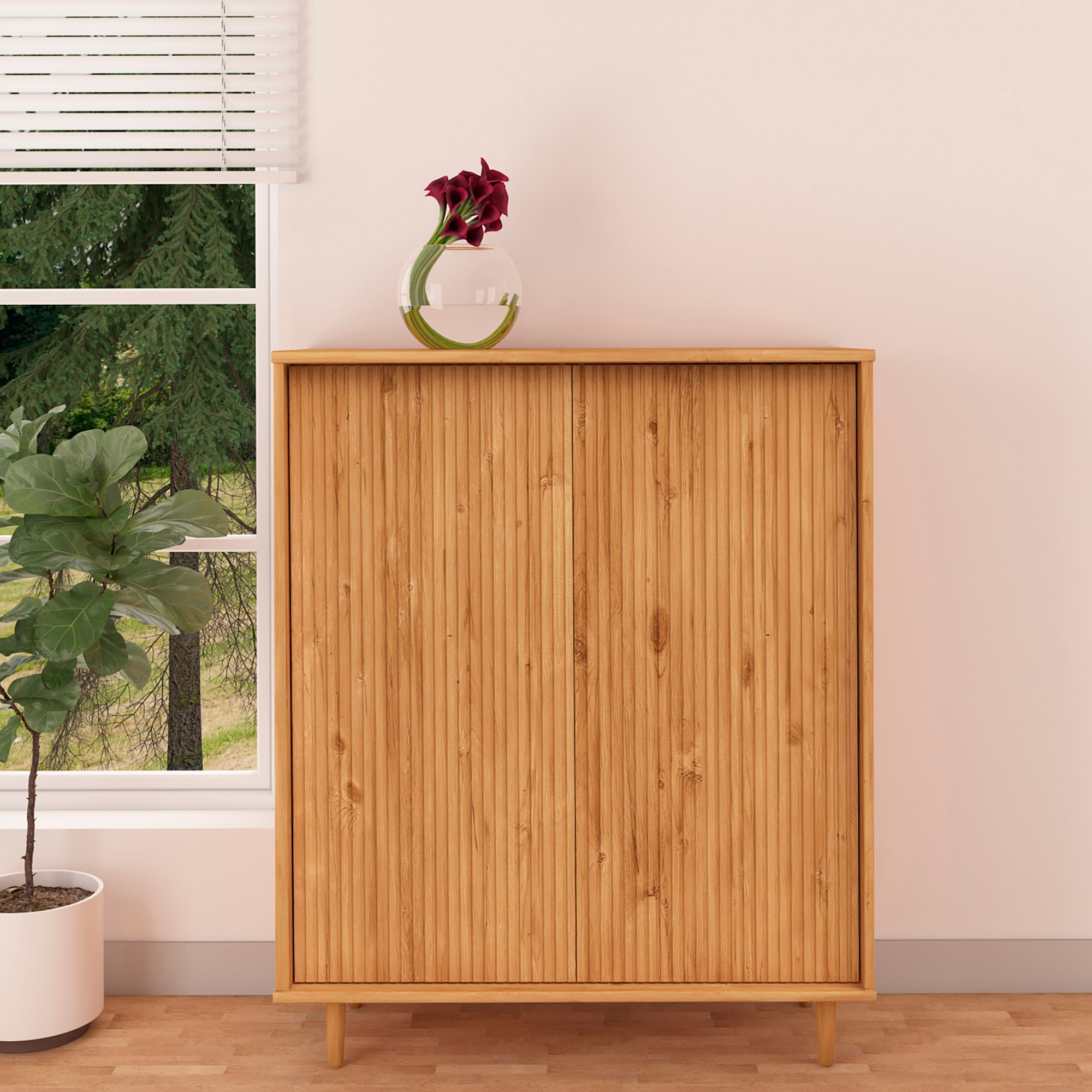 OTTO home Highboard »Malmedy Front mit gefrästen Rillen« Kommode Midischrank aus massivem Kiefernholz, Push-to-open, B 100 cm
