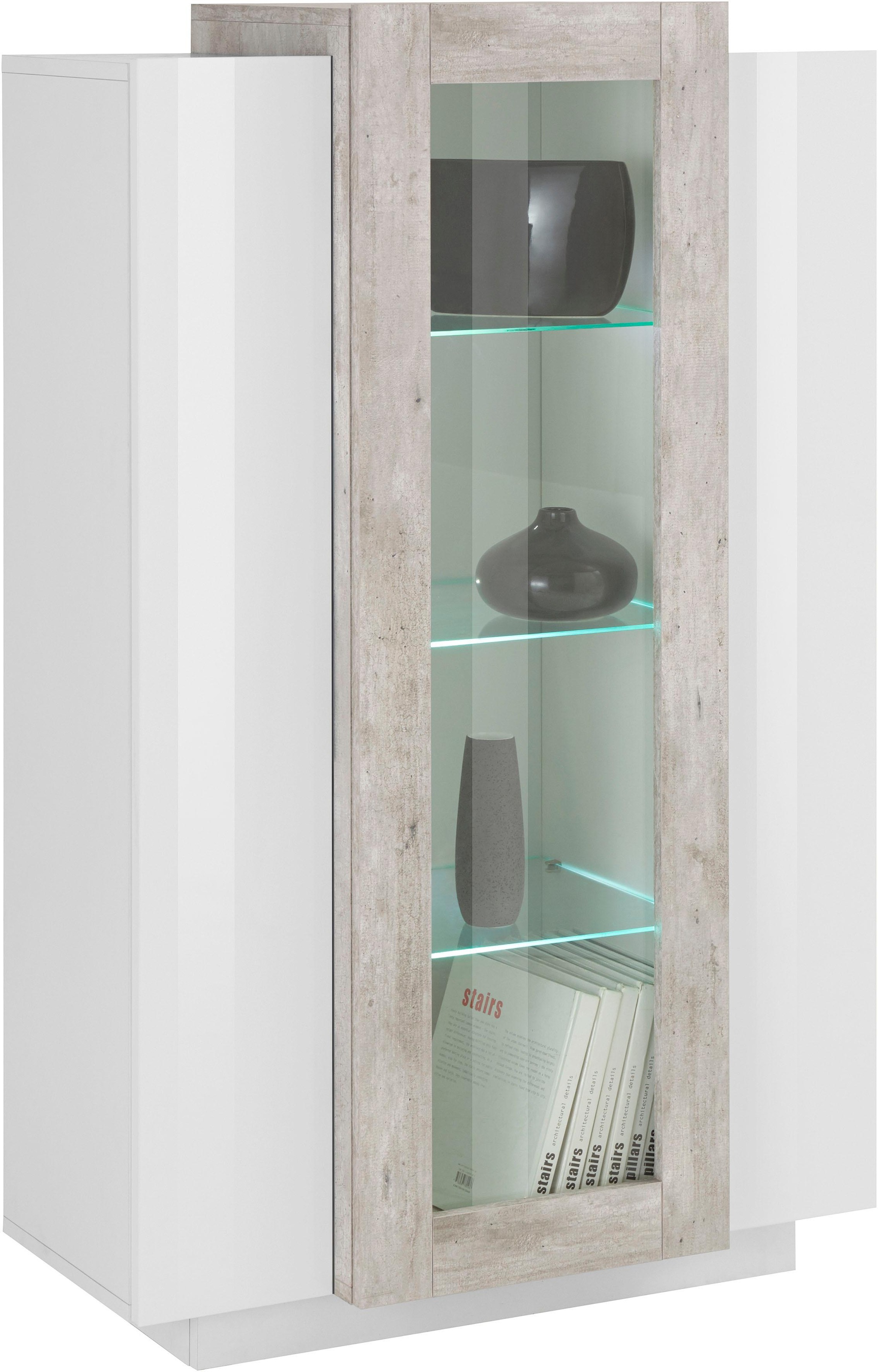 INOSIGN Vitrine »Coro, Vitrine, Glasvitrine, Vitrinenschrank, Stauraumvitrine«, 3 Türen davon 1 Glastür, 9 Fächer, Doppeltiefe, Höhe 120,5cm