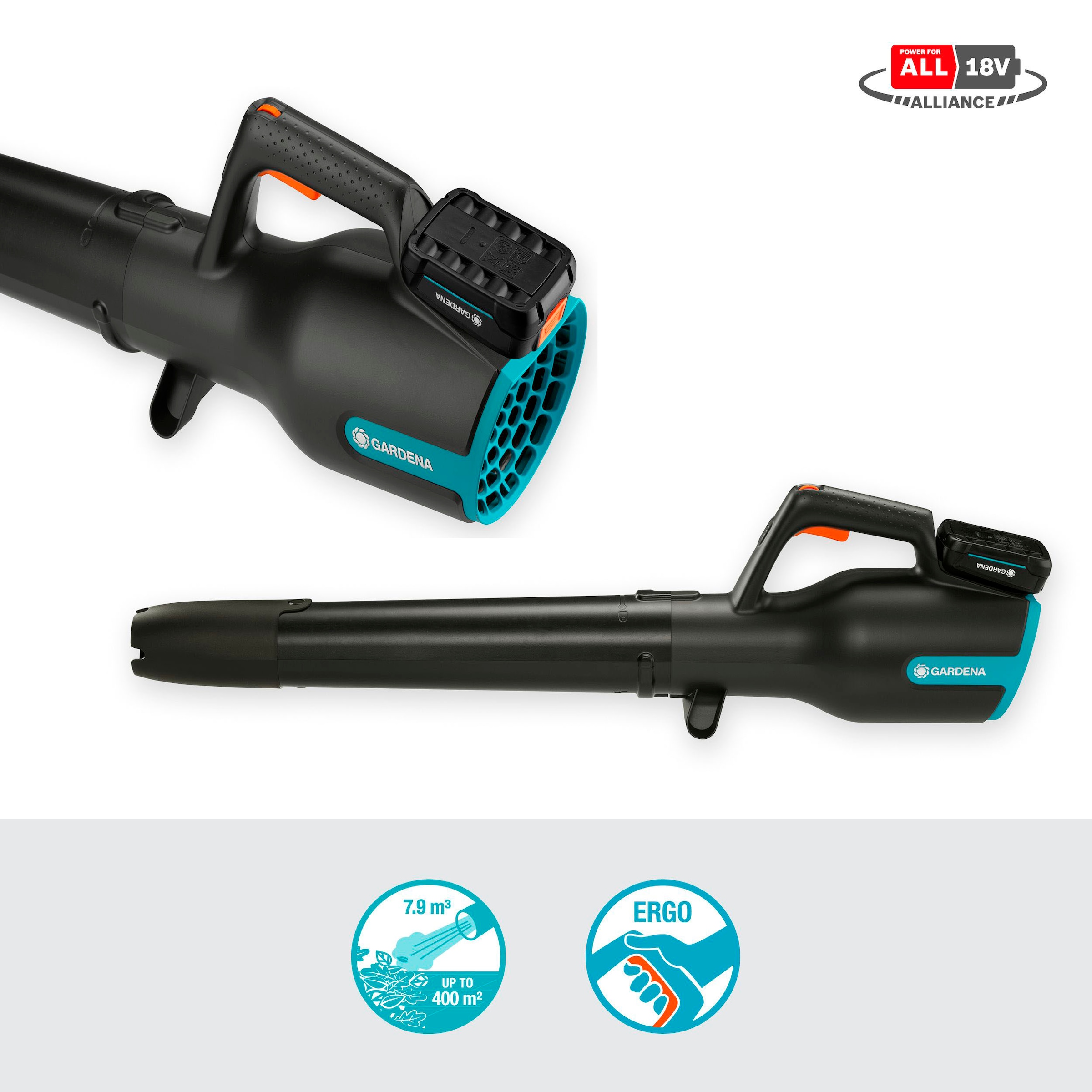 GARDENA Akku-Laubbläser »PowerJet 18V P4A Ready-To-Use, 14890-20«, (Set, inkl. Akku und Ladegerät), 100 km/h Luftgeschwindigkeit