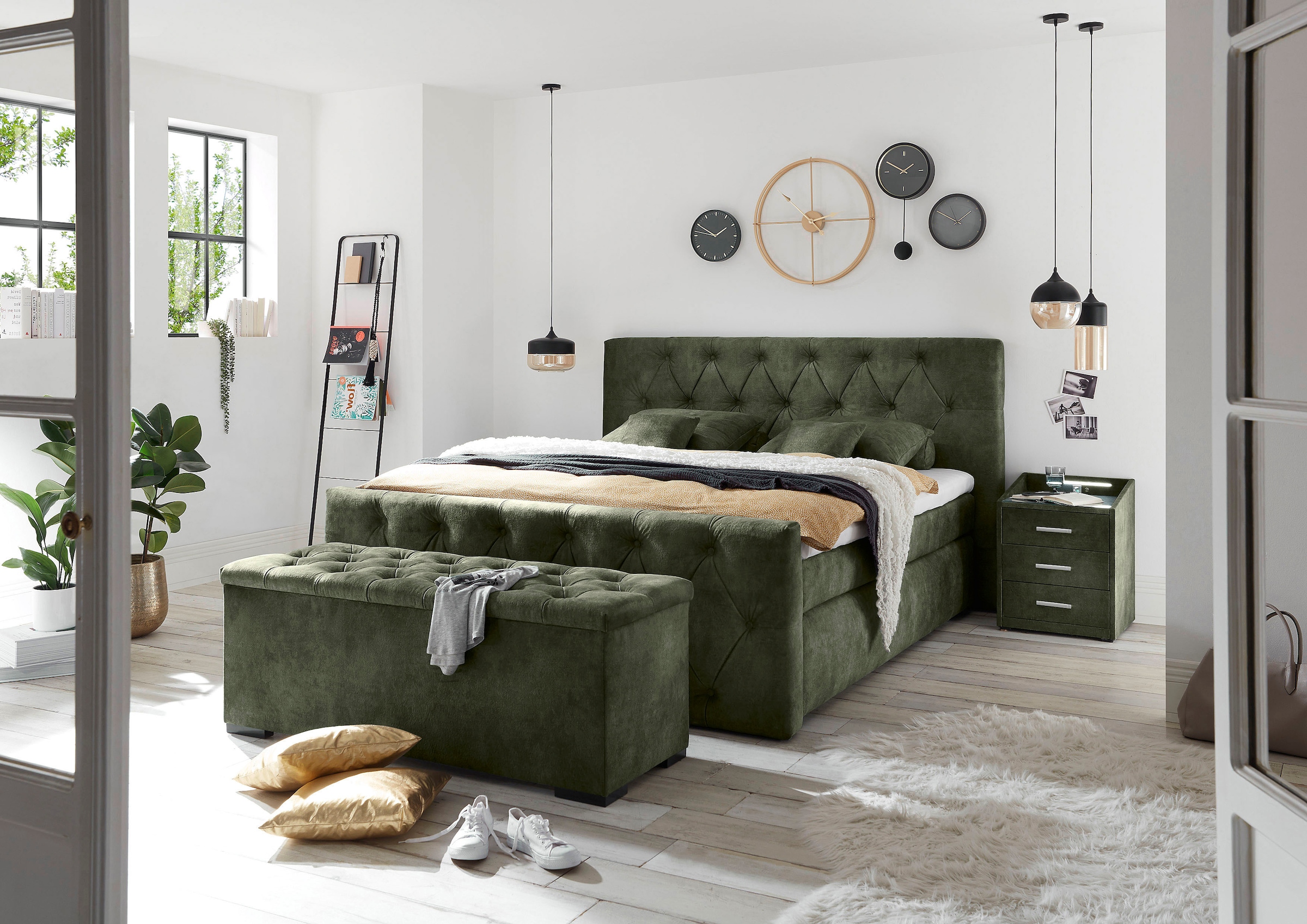 ED EXCITING DESIGN Boxspringbett »Hammonton«, inkl. Topper mit Klimaband und 2 versteckten Bettkästen