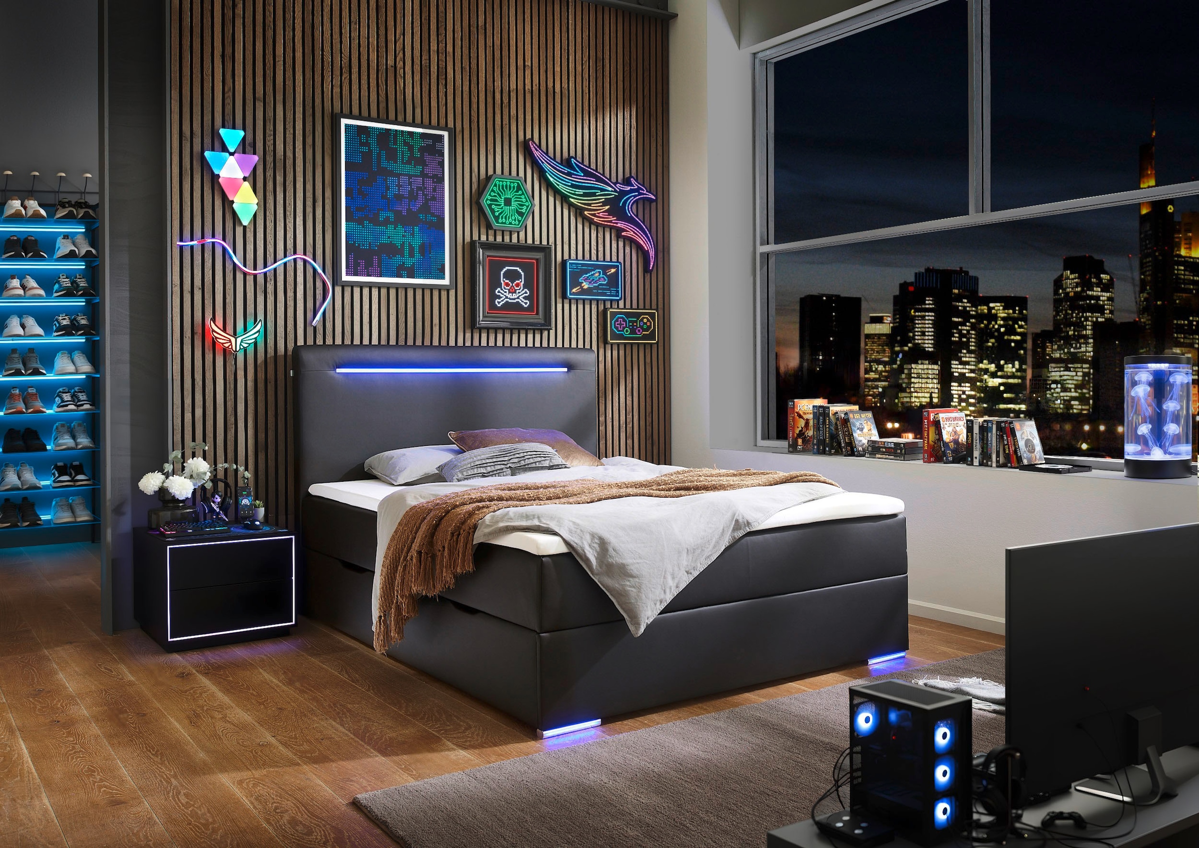 meise.möbel Boxbett »Candela inkl. Bettkasten, Topper & LED-Beleuchtung an Kopfteil & Füßen«