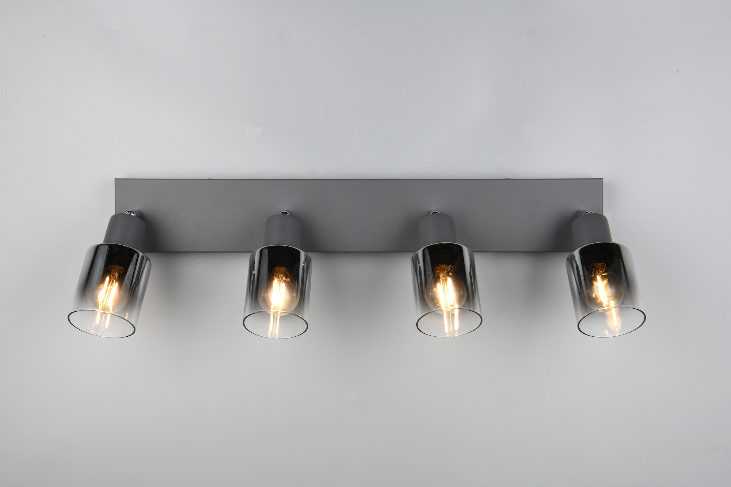 REALITY Leuchten Deckenstrahler »CADIZ, Spot 4-flammig, exkl 4xE14 max 10W, Glas anthrazit, verspiegelt« E14 1 Stk. warmweiß - kaltweiß verstellbarer Deckenspot E14 Fassung, mit Glasschirm smoke Farbverlauf