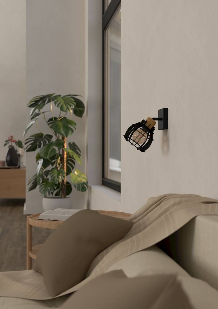 EGLO Deckenspot »STILLINGTON 1« E27 1 Stk. Wandleuchte, Wandspot aus Holz und Metall in Schwarz, Wohnzimmer, Flur