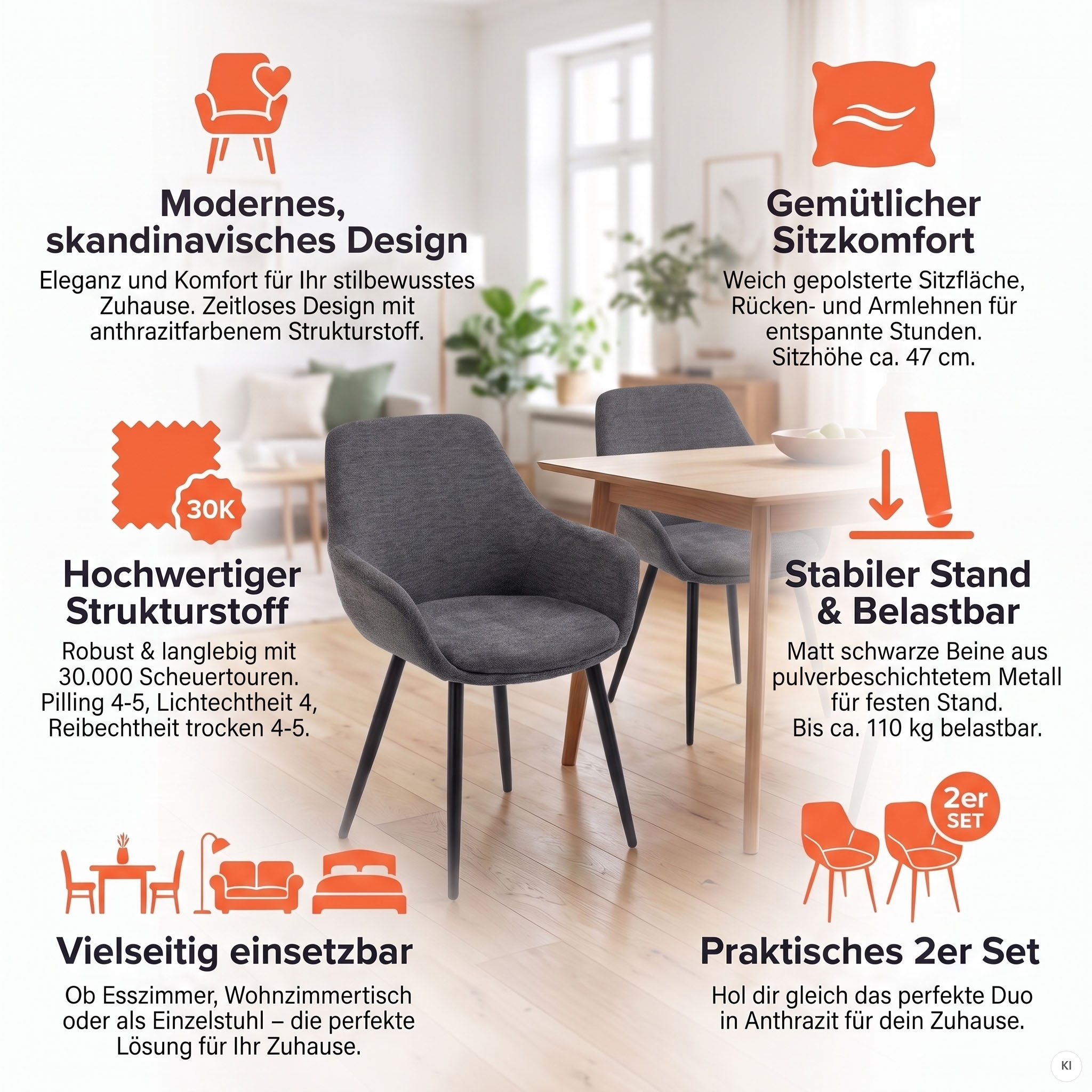 SalesFever Armlehnstuhl »Komfortabler Esszimmerstuhl zum Relaxen« (Set) 2 Stk.