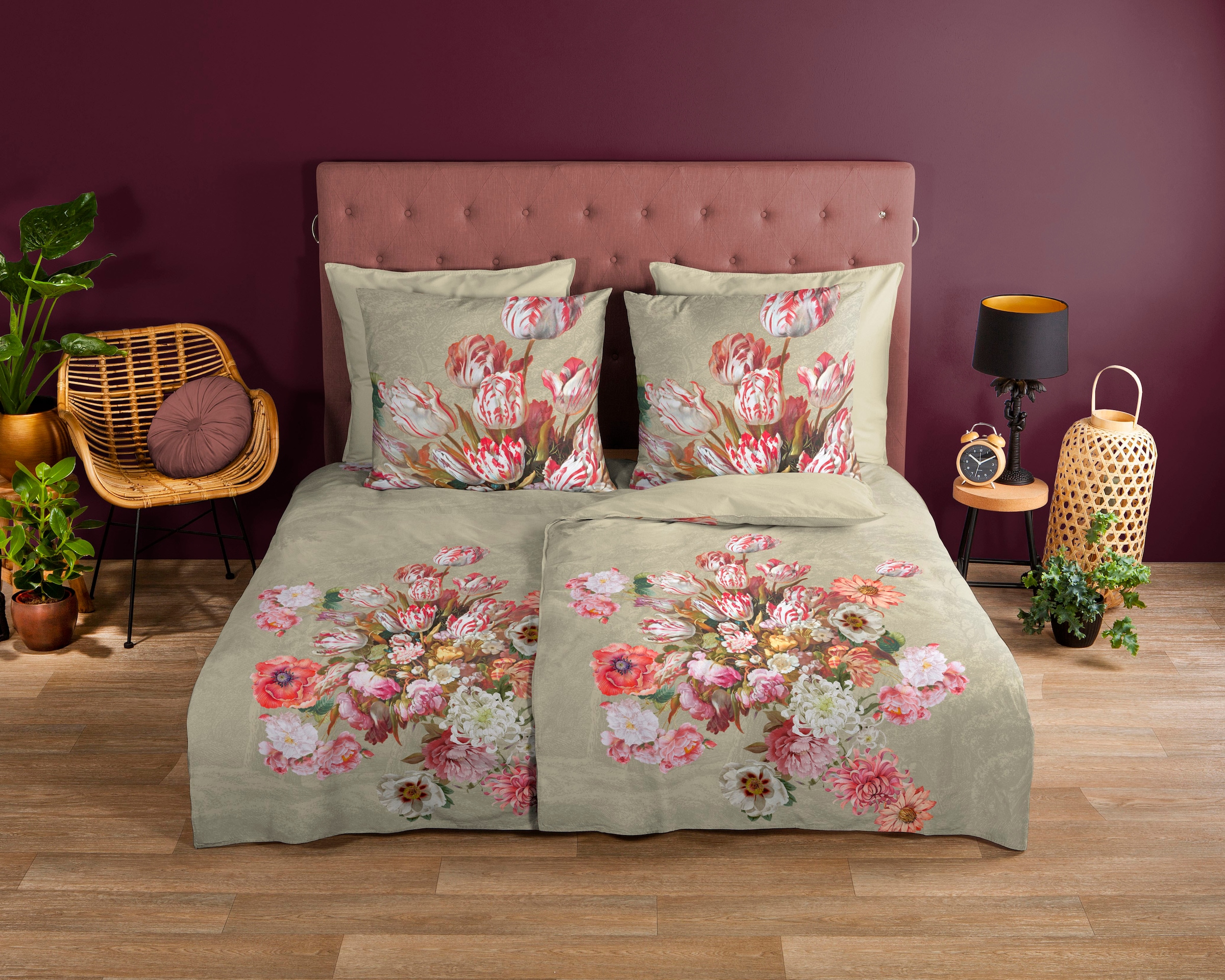 good morning Wendebettwäsche »Miran«, Baumwolle, 135x200, 2 Teilig, Reißverschluss, Wendeoptik, Blumen