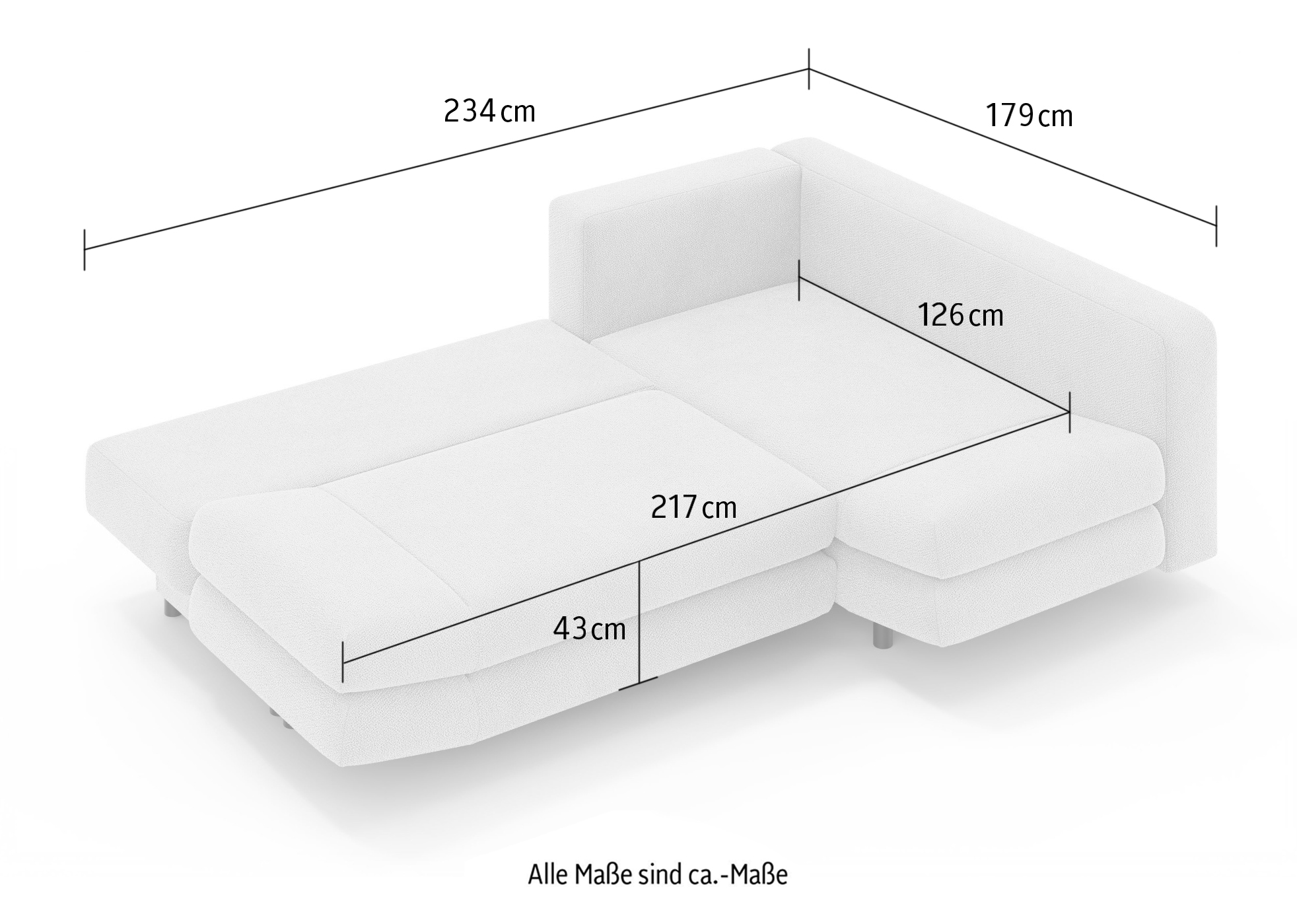 Home affaire Ecksofa »LENNARA Schlafsofa mit Bettkasten, Maße B/T/H: 234/179/85 cm«, L-Form mit Ottomane rechts/links, mit Wellenunterfederung