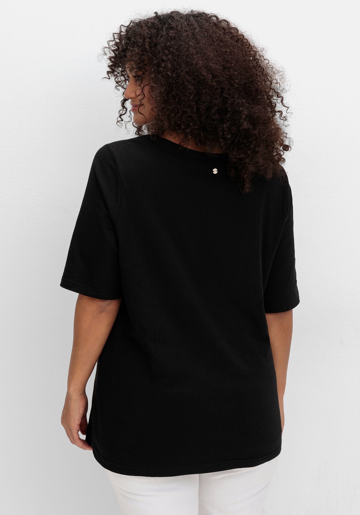 Sheego T-Shirt »Shirt mit weitem Rundhalsausschnitt, in Rippstruktur«