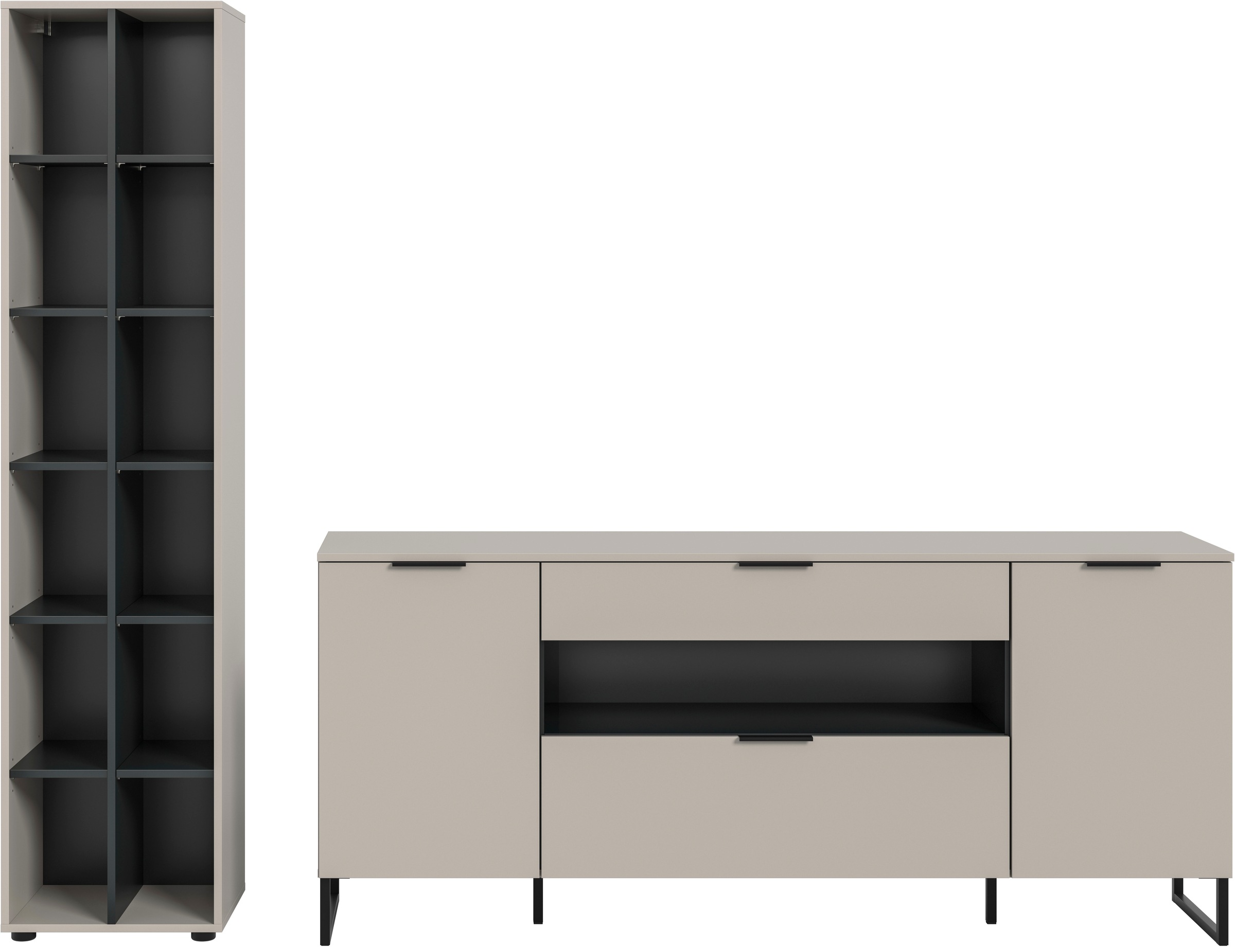 Home affaire Wohnwand »ADIO, Breite 245 cm, 2-teiliges Set, mit Metall-Kufenfüße« Set, bestehend aus: Standregal und Sideboard, 2 Stk. tlg.