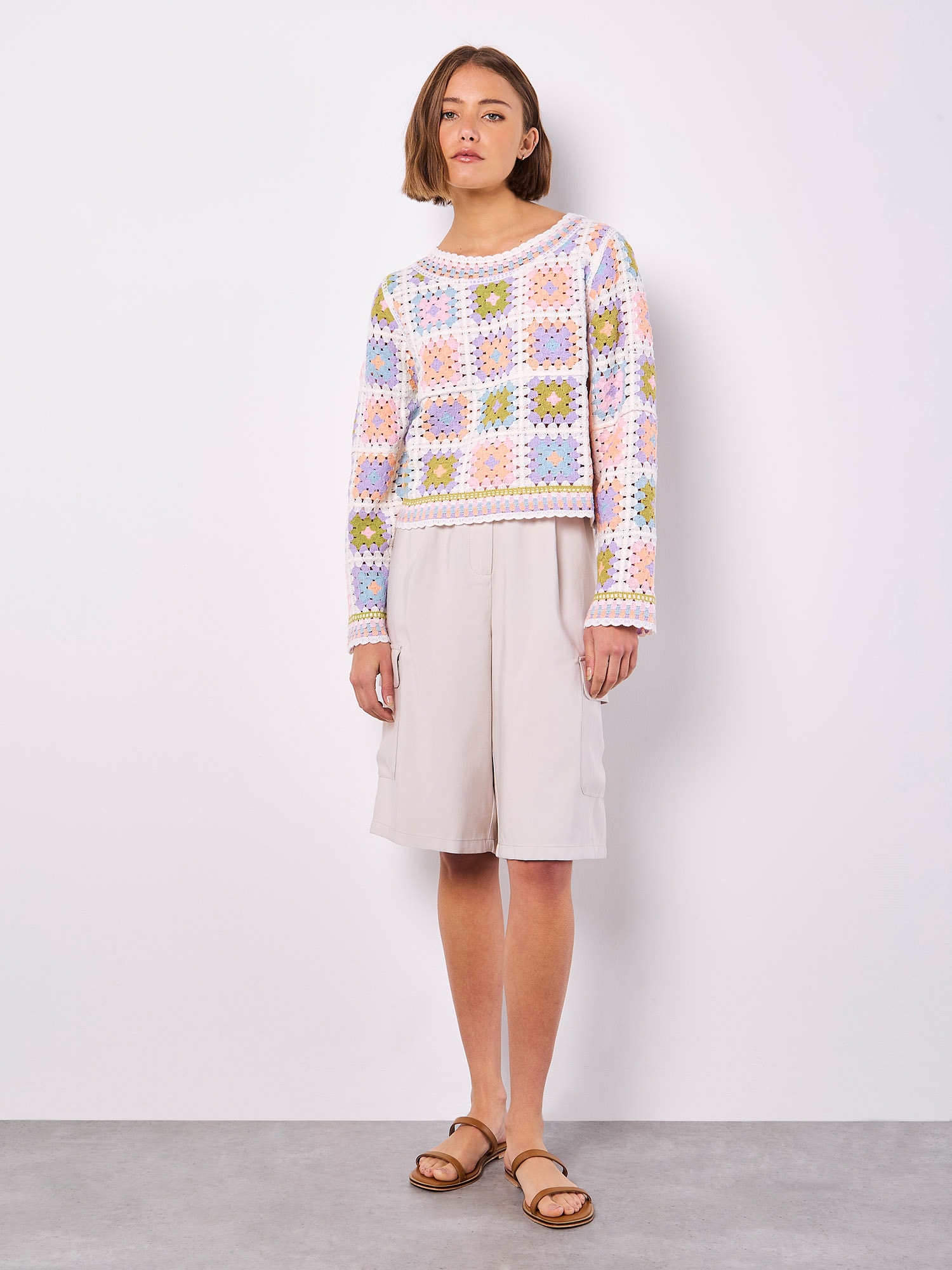 Apricot Strickpullover »Pullover« mit Häkelquadraten