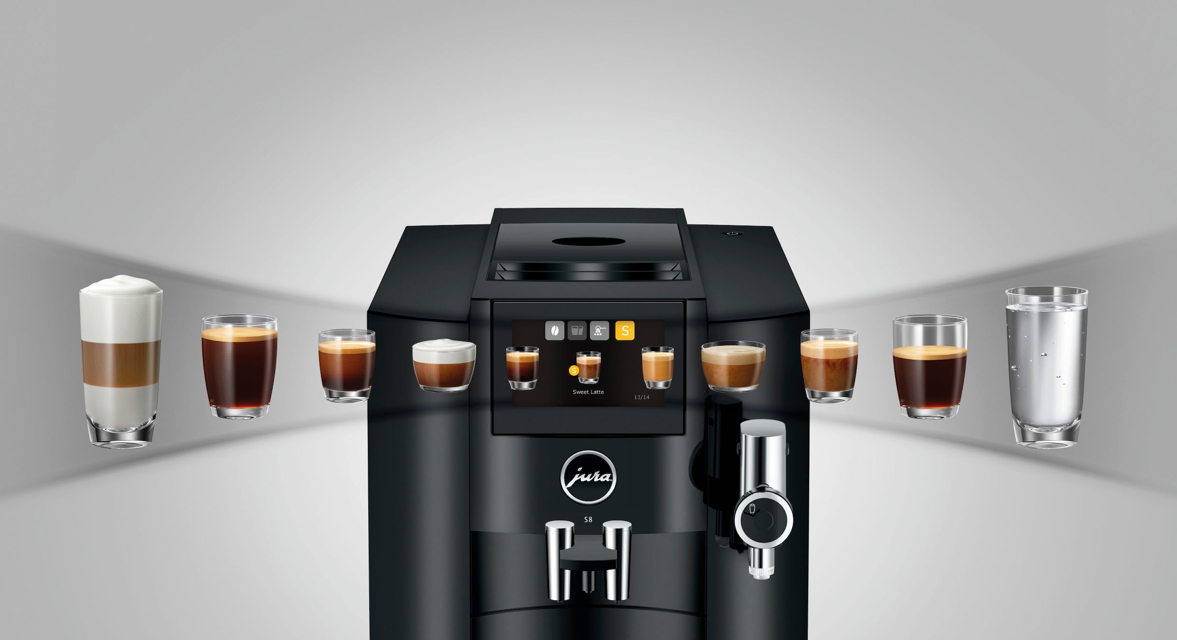 JURA Kaffeevollautomat »15482 S8 (EB), Piano Black« 27 Spezialitäten, Touch, Sweet Foam & Sirupaufsatz