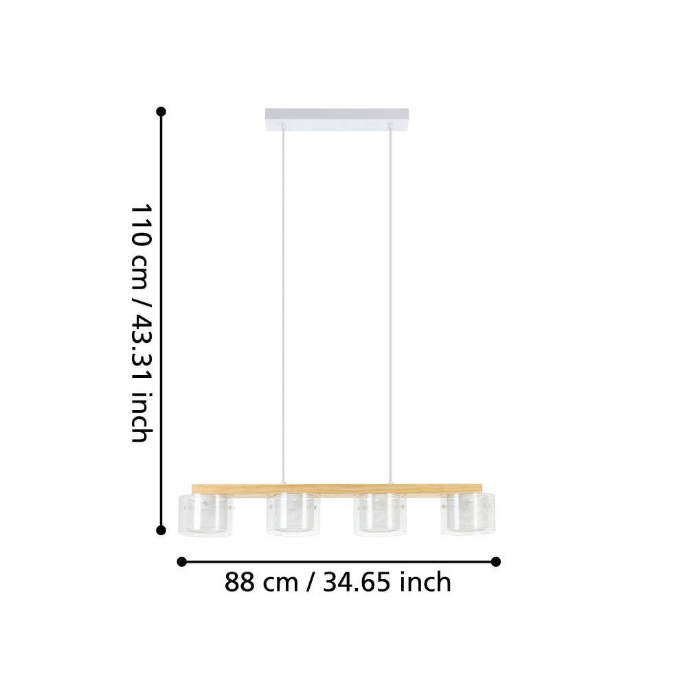 EGLO Hängeleuchte »PORTICO-Z Hängelampe Holz weiß, ZigBee 3.0, Timer, Pendelleuchte«, 4 flammig, Leuchtmittel LED-Modul | LED fest integriert, App / Sprachsteuerung Alexa, 88x15x110cm, exkl. Fernbedienung