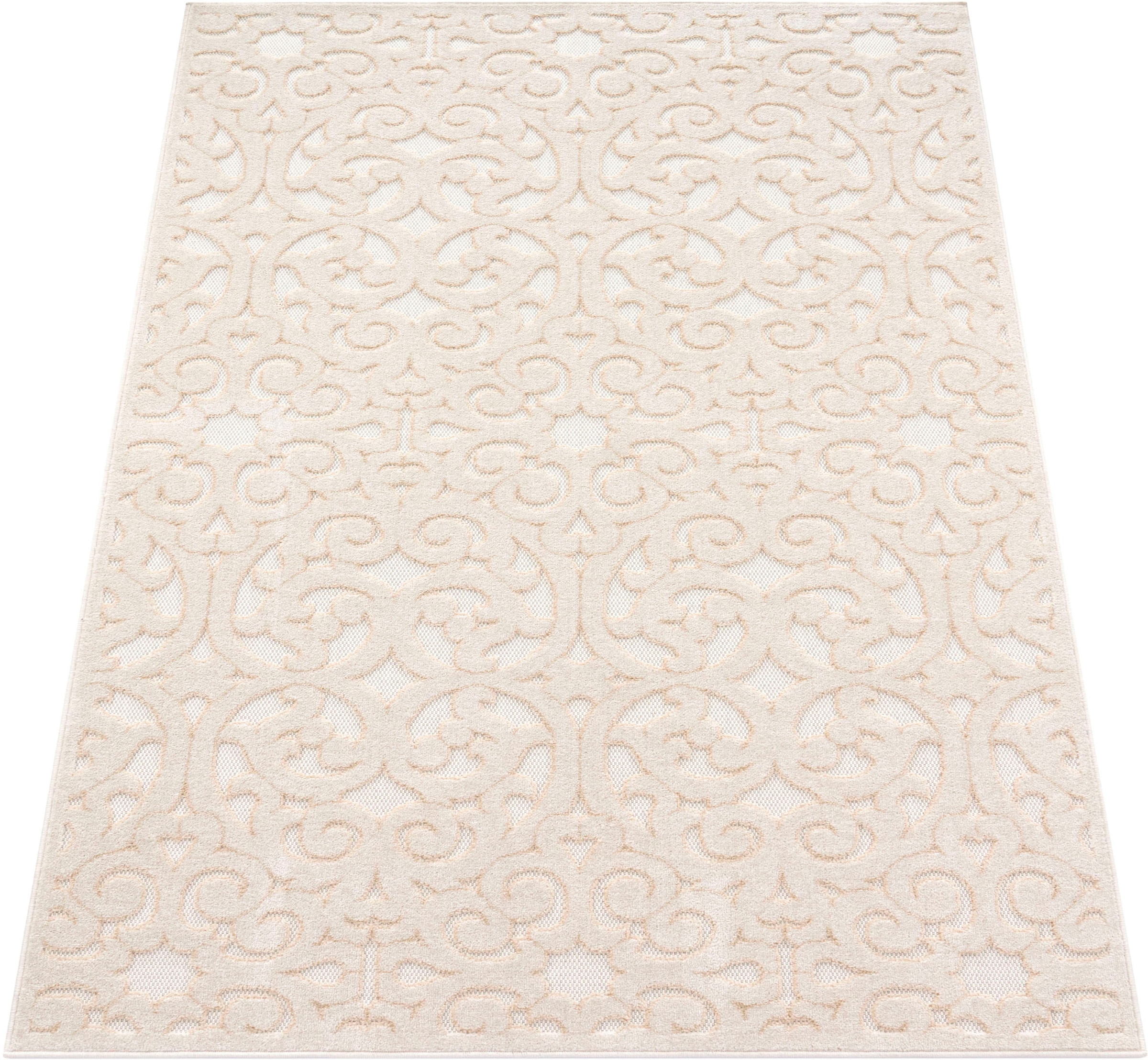 Paco Home Teppich »Cotton Outdoor Ornamente, 234«, boho, rechteckig, Effekt, Uni-Farben, geeignet Hoch-Tief