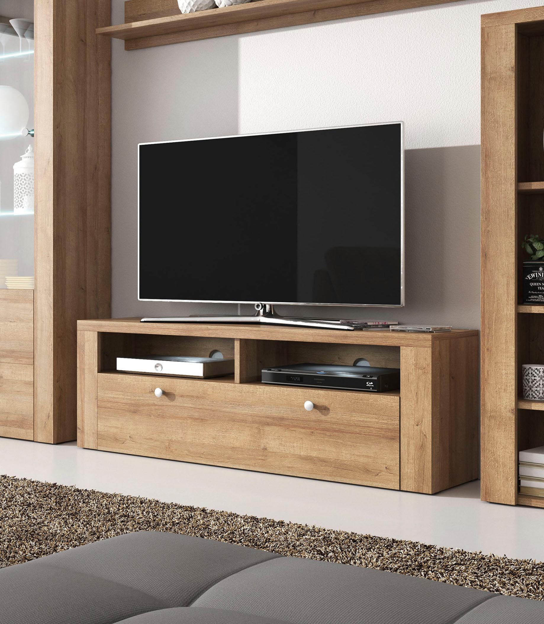 Home affaire Lowboard »Larona, zeitloses TV Board mit 1 Klappe und 2 offenen Fächern«, Breite 140 cm, Fernsehbank, viel Stauraum, dekorative Rahmenoptik