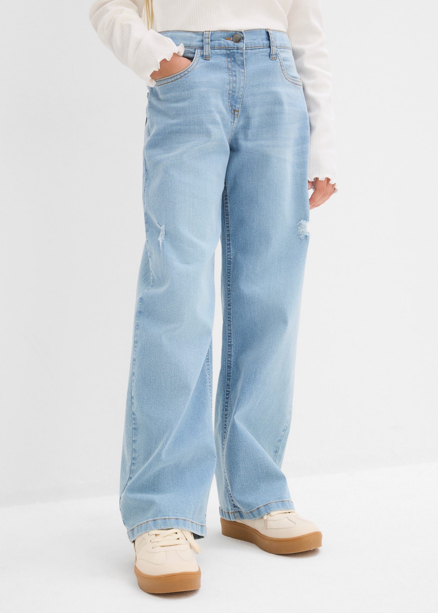 bonprix Weite Jeans lockere Passform, Mid Waist, mit Five-Pocket-Style
