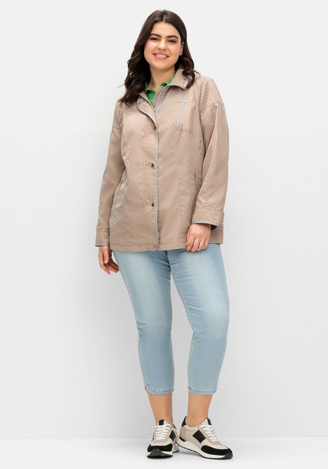 Sheego Parka »Jacke mit silberfarbenen Kontrastdetails«