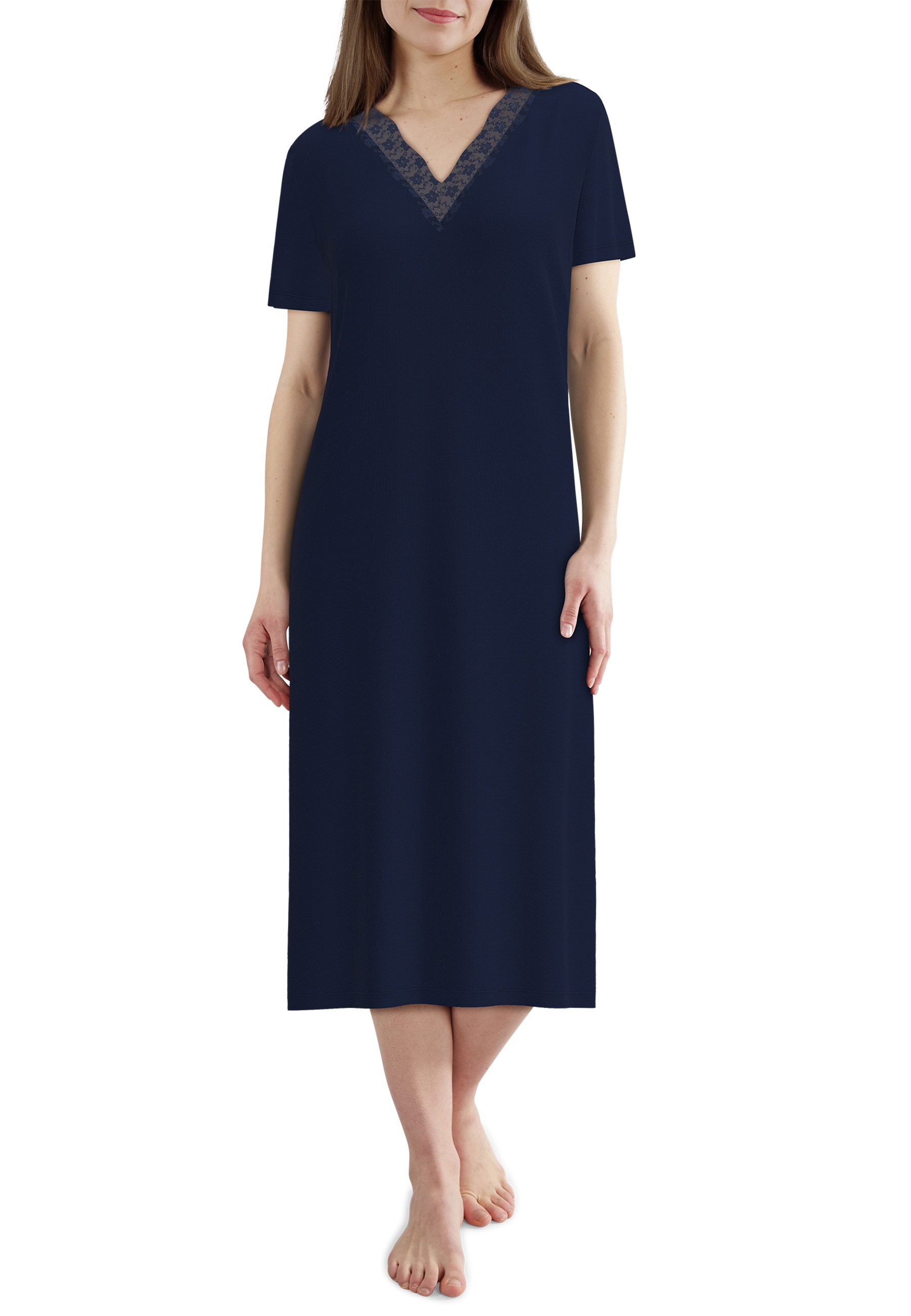 GÖTZBURG Nachthemd lang, Kurzarm, V-Ausschnitt, Baumwollmix