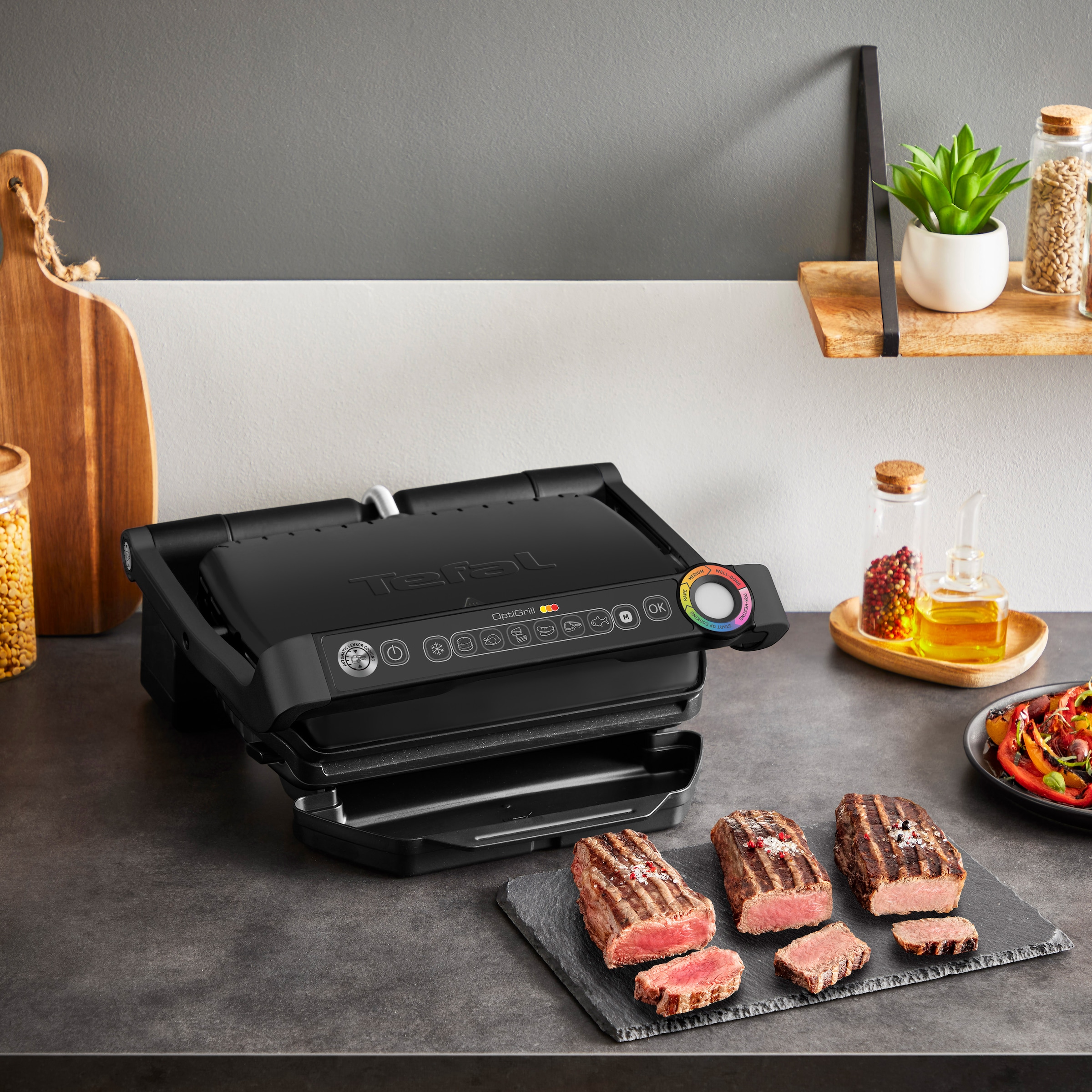 Tefal Kontaktgrill »OptiGrill« 2000 W 6 Programme, Lichtindikator des Garzustands, abnehmbare Grillplatten