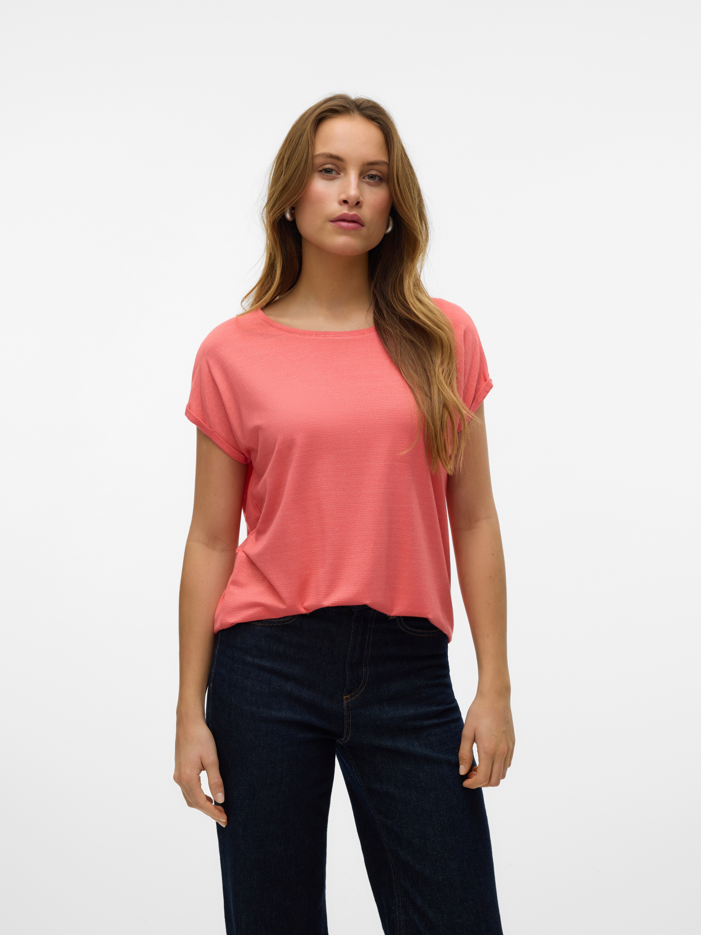 Vero Moda Rundhalsshirt »VMLAVA PLAIN SS TOP LUREX STRIPE«