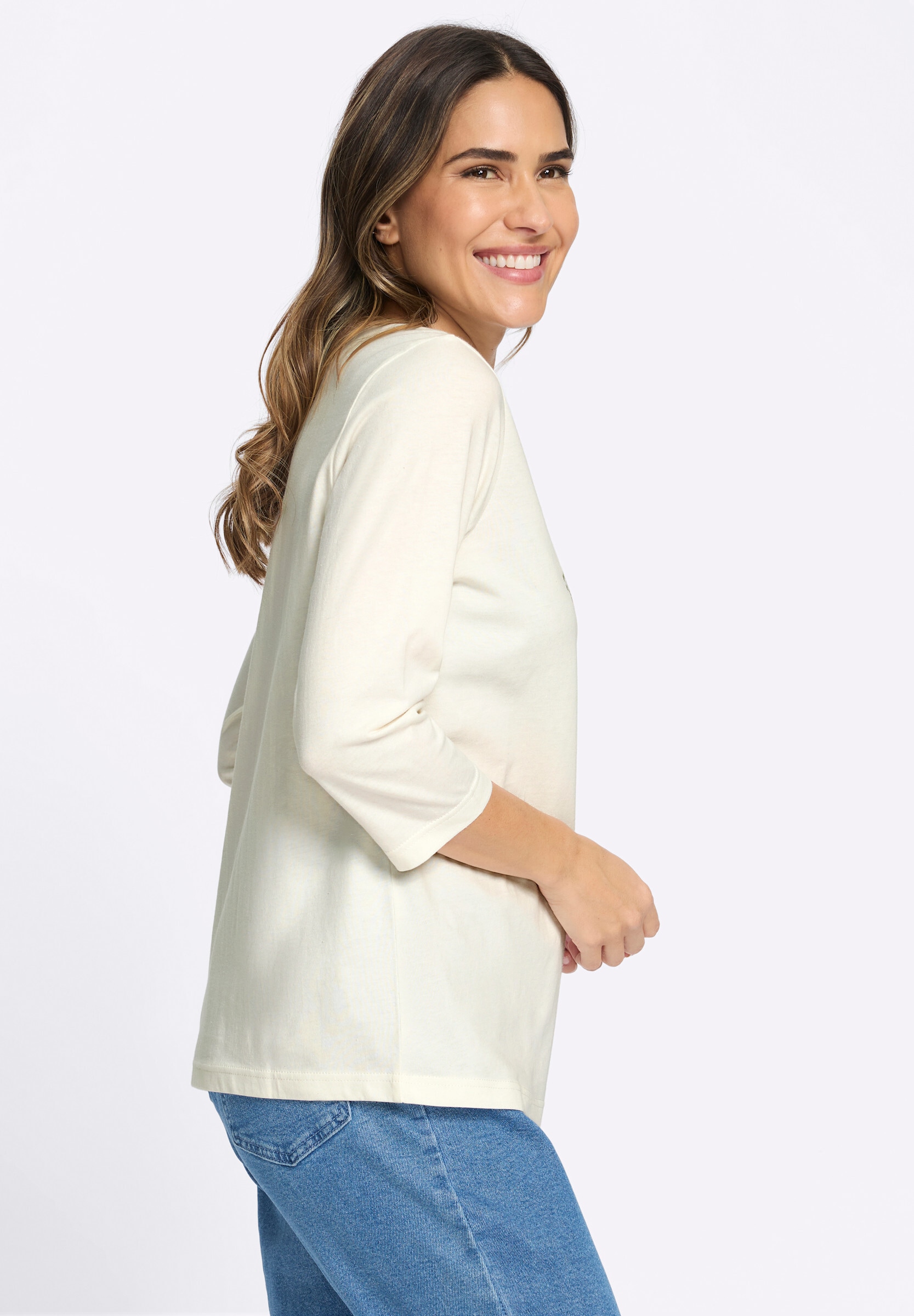 Sieh an! T-Shirt »3/4-Arm-Shirt 3/4-Arm-Shirt mit platziertem Druck«