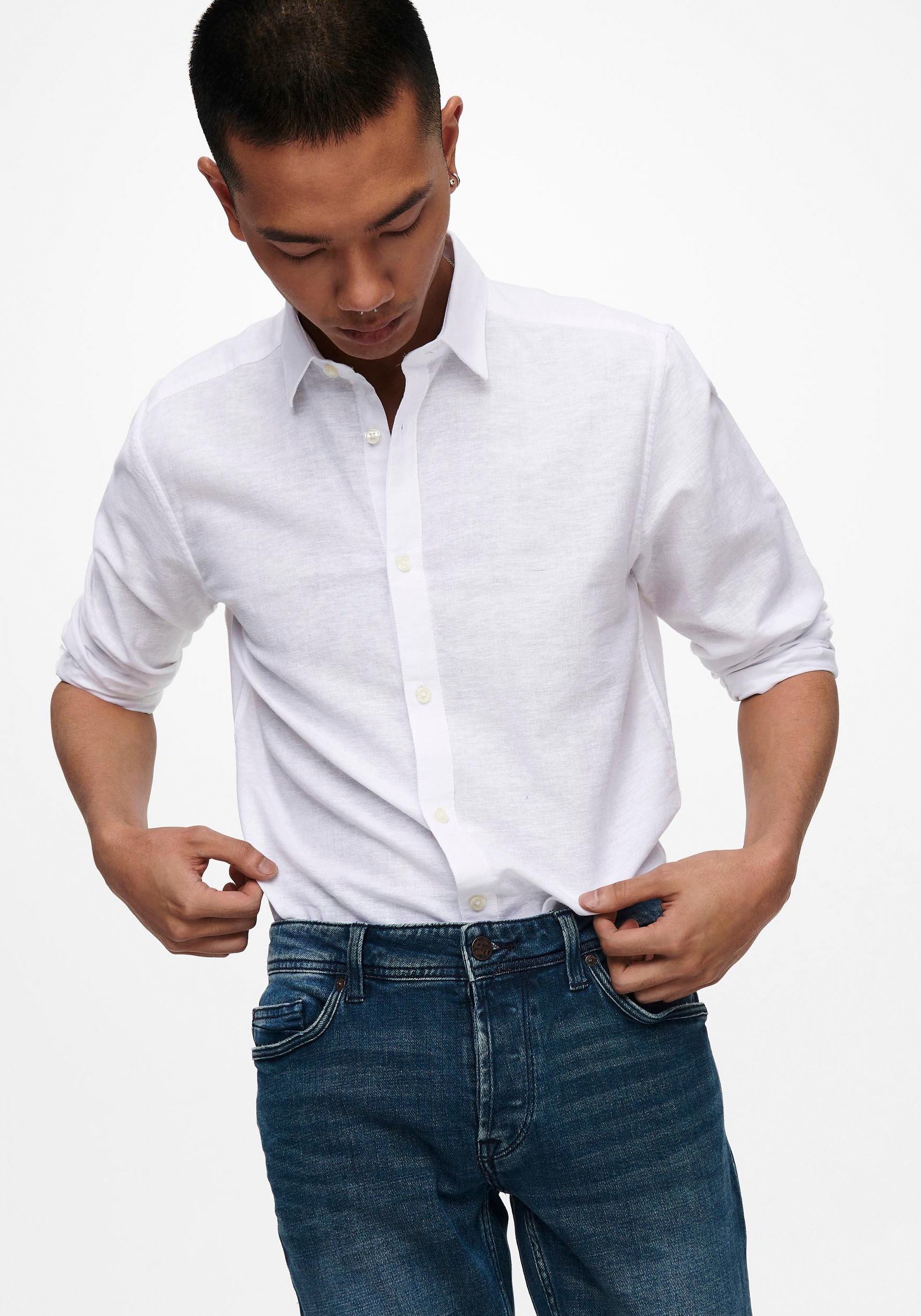 ONLY & SONS Langarmhemd »ONSCAIDEN LS SOLID LINEN SHIRT NOOS« Baumwollmischung mit Leinen, slim fit