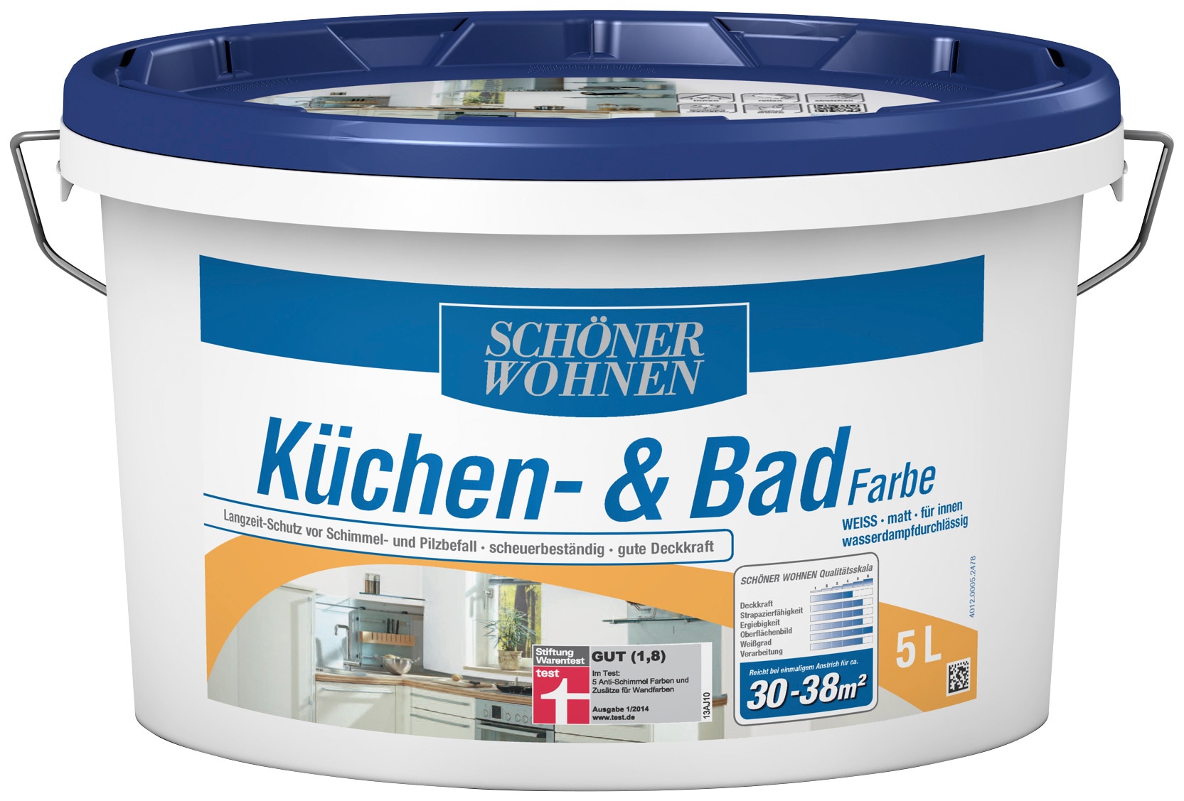 SCHÖNER WOHNEN FARBE Wandfarbe »Küchen- & Badfarbe«, 5 Liter, weiß, Langzeitschutz vor Schimmel- und Pilzbefall