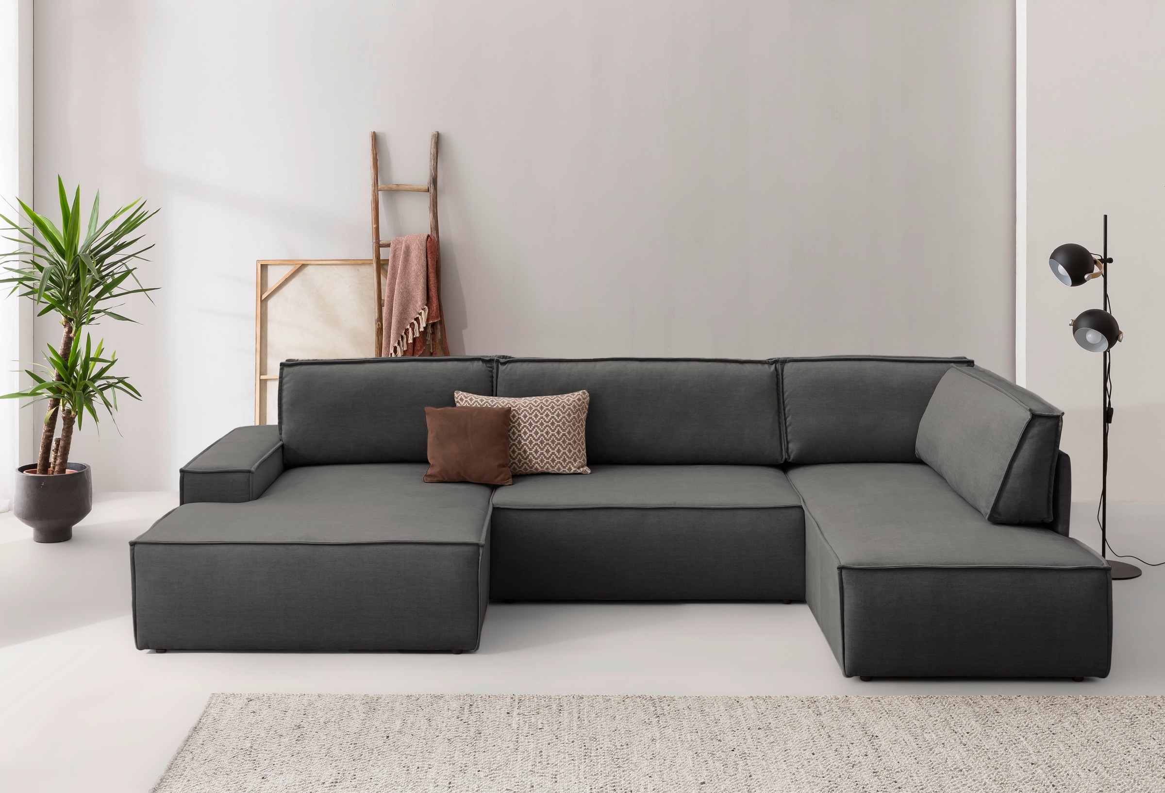 Home affaire Wohnlandschaft »SHERWOOD 329 cm, U-Form, Schlafsofa,«, Schlaffunktion m. Bettkasten (194x139 cm), Cord, Vintage, Samtvelours