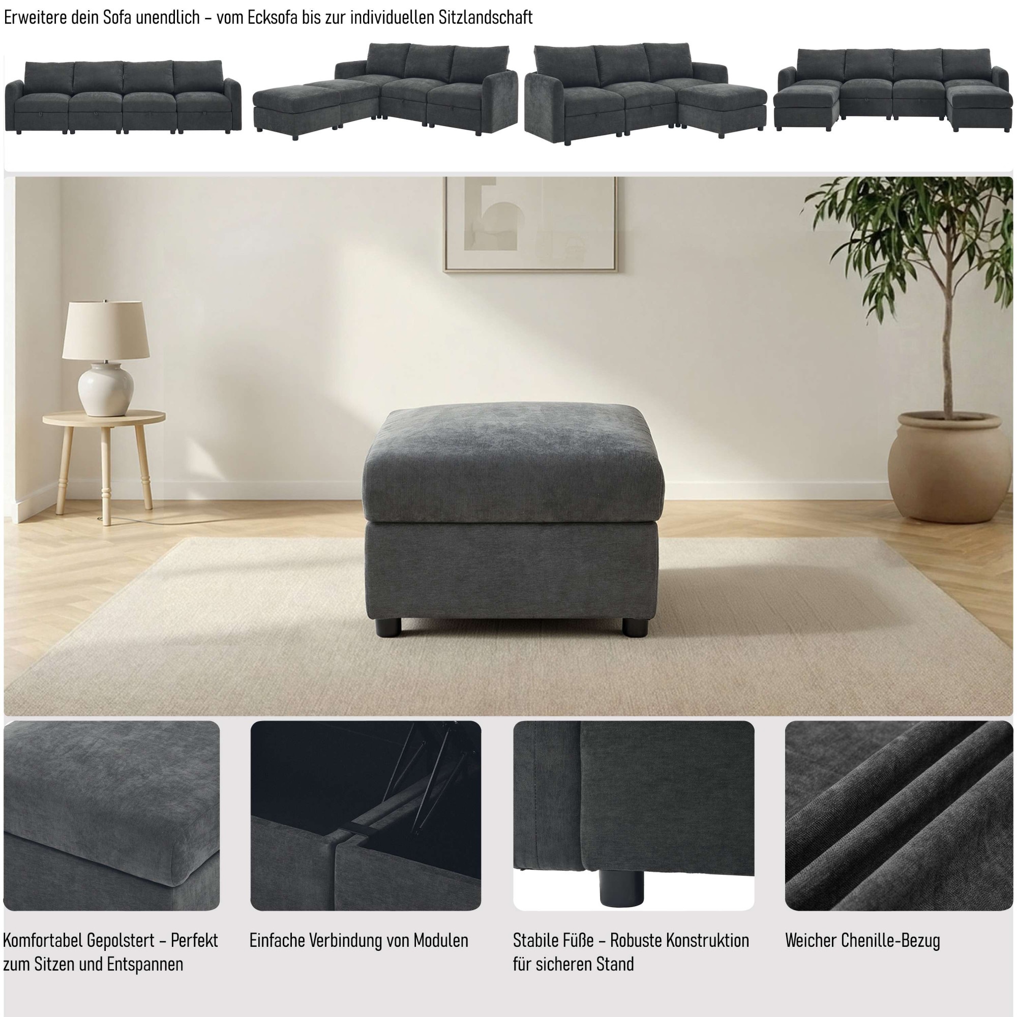 Dorel Home Polsterhocker »STILHUS Sitzhocker passend zur Serie, Breite 65 cm, Chenille-Bezug« als Modul oder separat verwendbar - individuell kombinierbar
