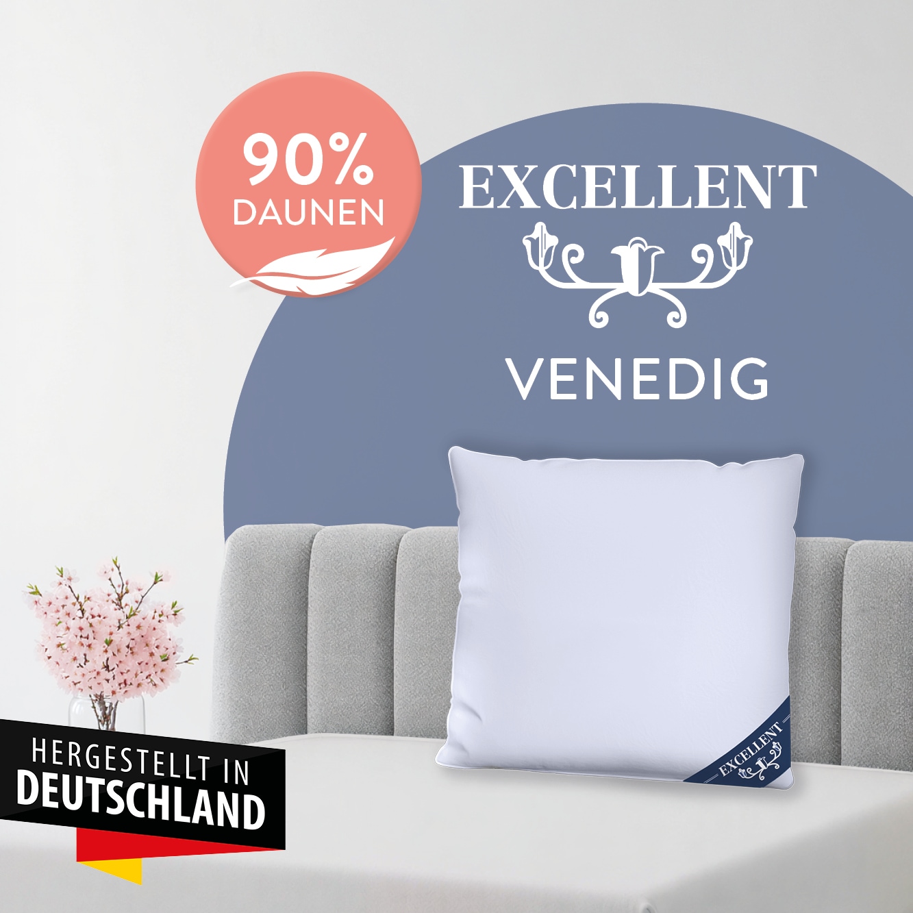 Excellent »Venedig, Kissen 1-tlg. oder 2-tlg. hergestellt in Deutschland!« Füllung: 90% Daunen  (Außenkammer) 1 Stk. tlg. Kopfkissen in 40x80 und 80x80, Hohenstein Institute ausgezeichnet