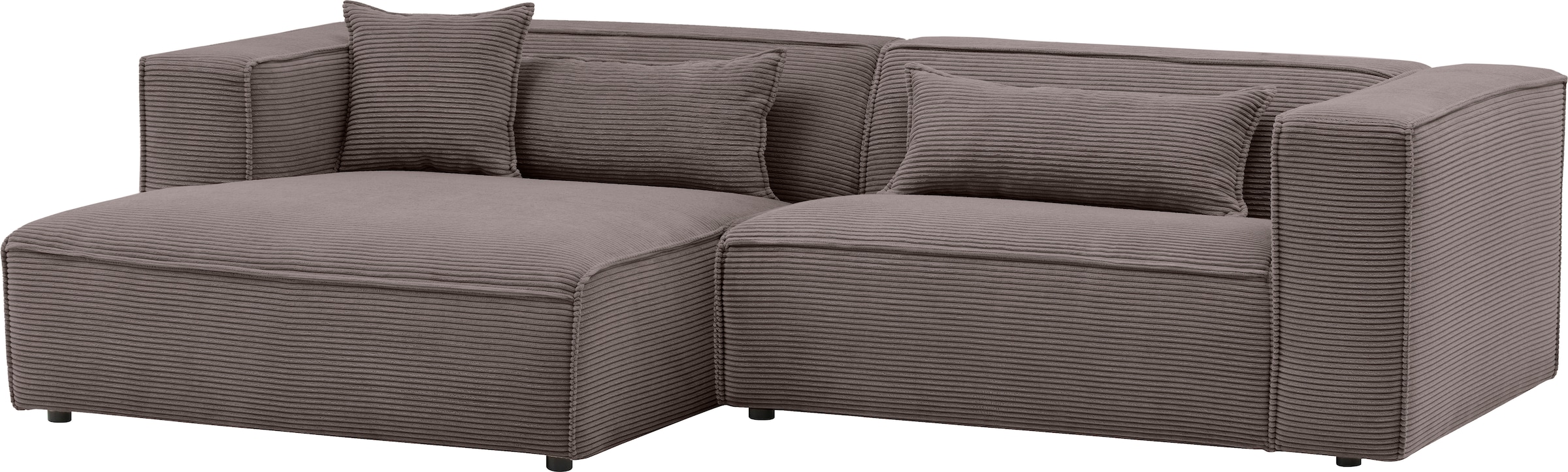 LeGer Home by Lena Gercke Ecksofa »PIARA mit Kedernaht, Cord, Leinenoptik o. Strukturstoff, Couch, L-Form« wahlweise Ottomane rechts/links, schwarze Füße, bequemer Sitzkomfort