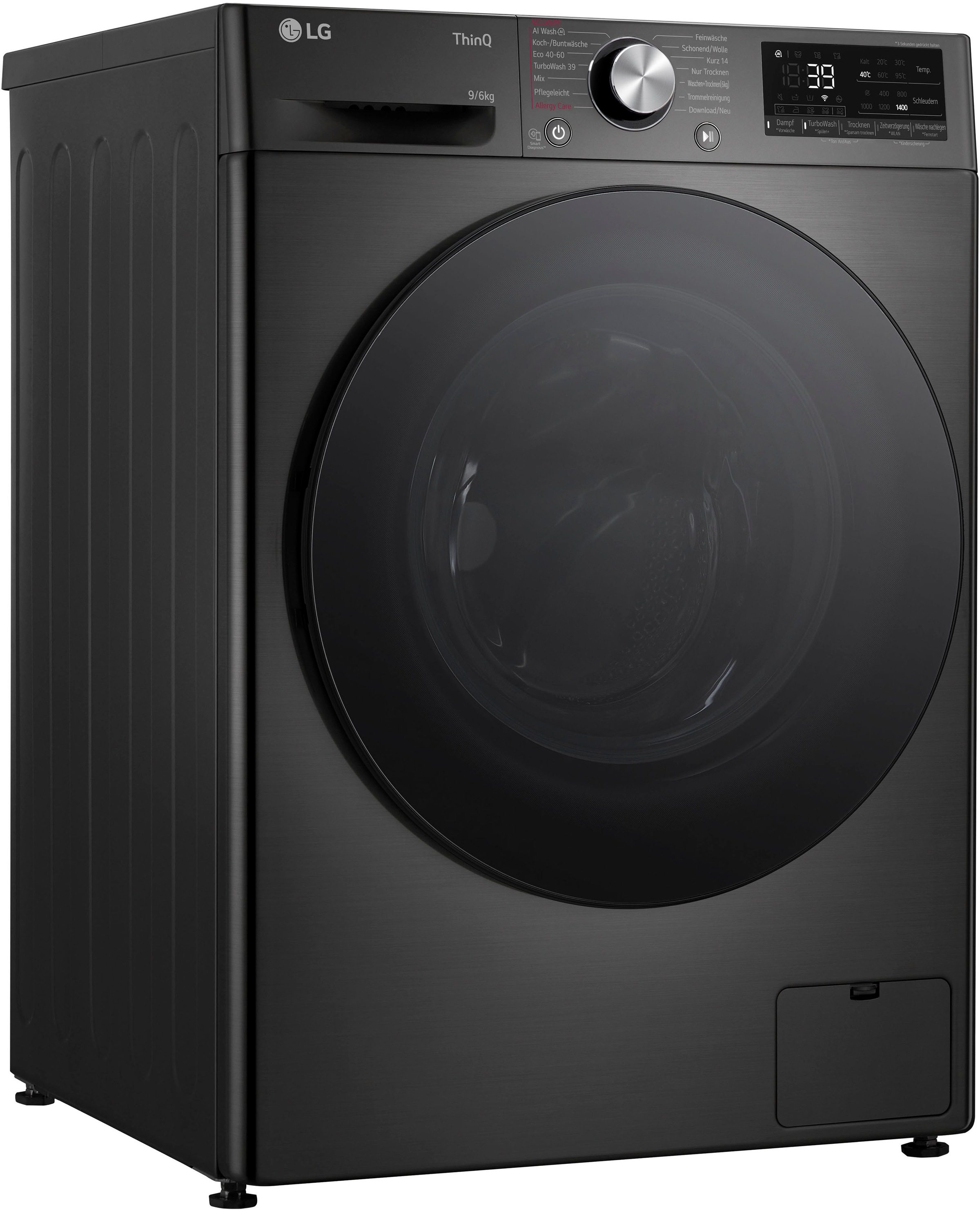 LG W4WR7096YB Waschtrockner Freistehend Frontlader Schwarz